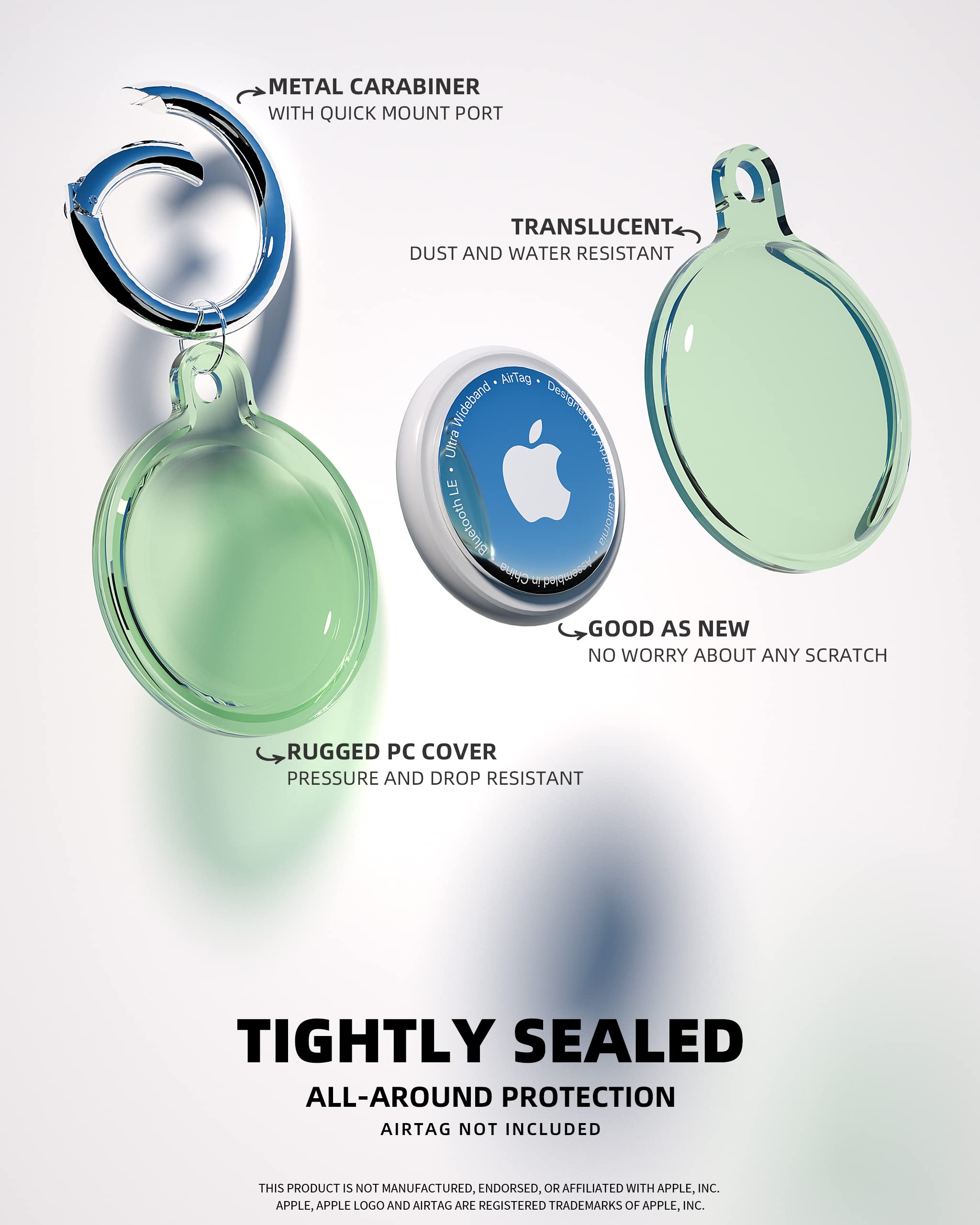 4 Pack Airtag Holder Waterproof With Keychain, Air Tag Holder For Apple Airtag Gps Tracker, Soft Full Body Shockproof Apple Tag