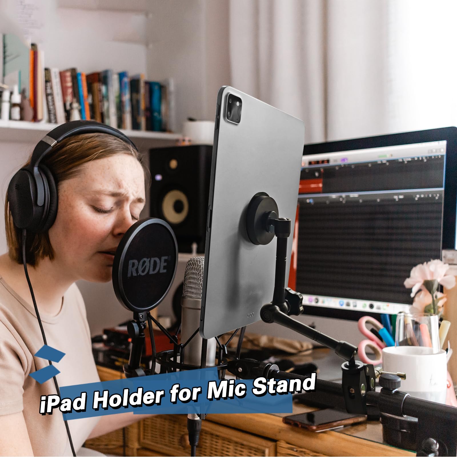 Magnetic Tablet Holder For Mic Stand, Full Metal Phone & Ipad Music Stand, Compatible With All Models Of Ipad And Iphone Devices