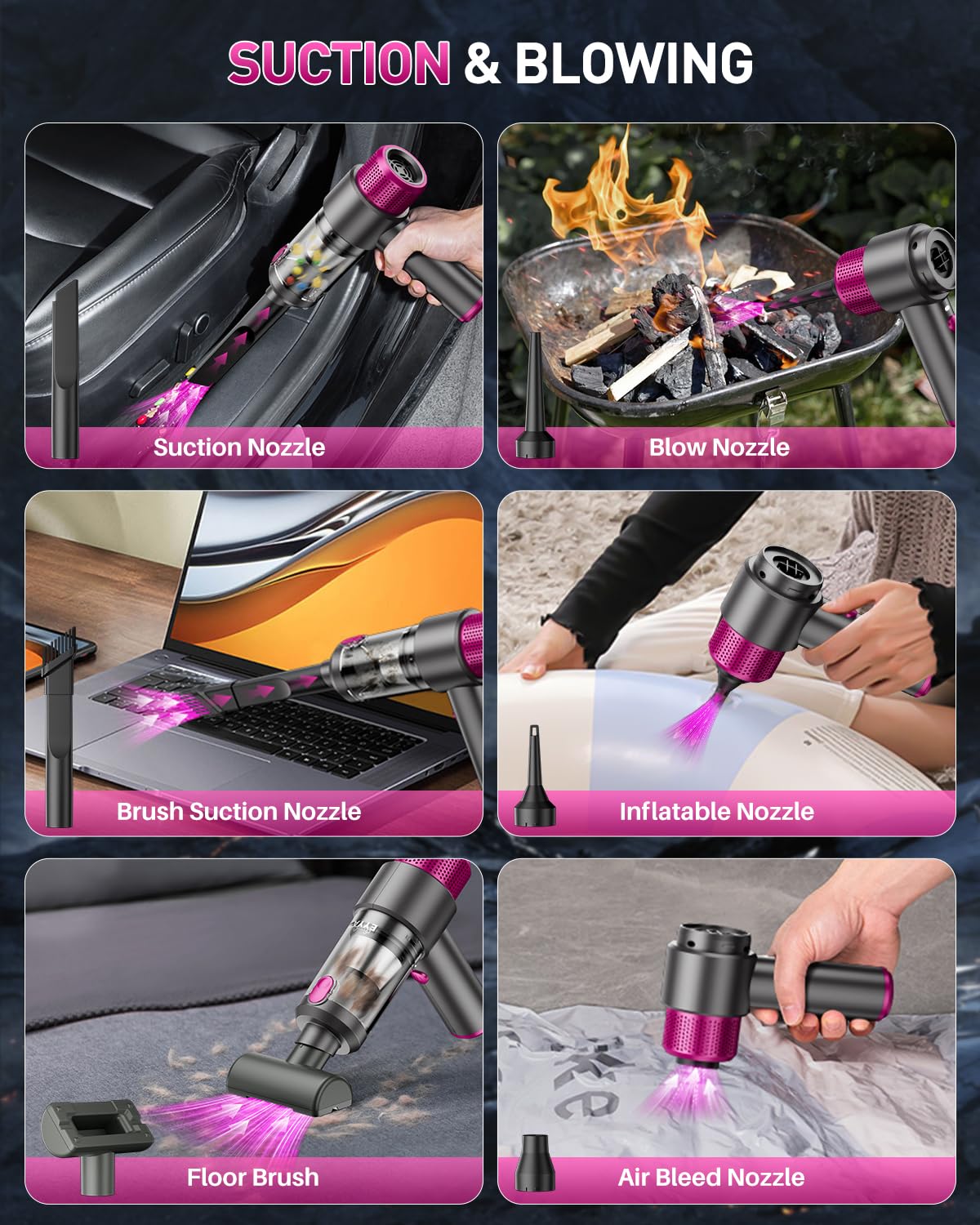 Eyya Handheld Car Vacuum Cleaner Cordless, 15000Pa High Power Car Vacuum Cleaner & Air Duster, 4 In 1 Portable Mini Car Vacuum C