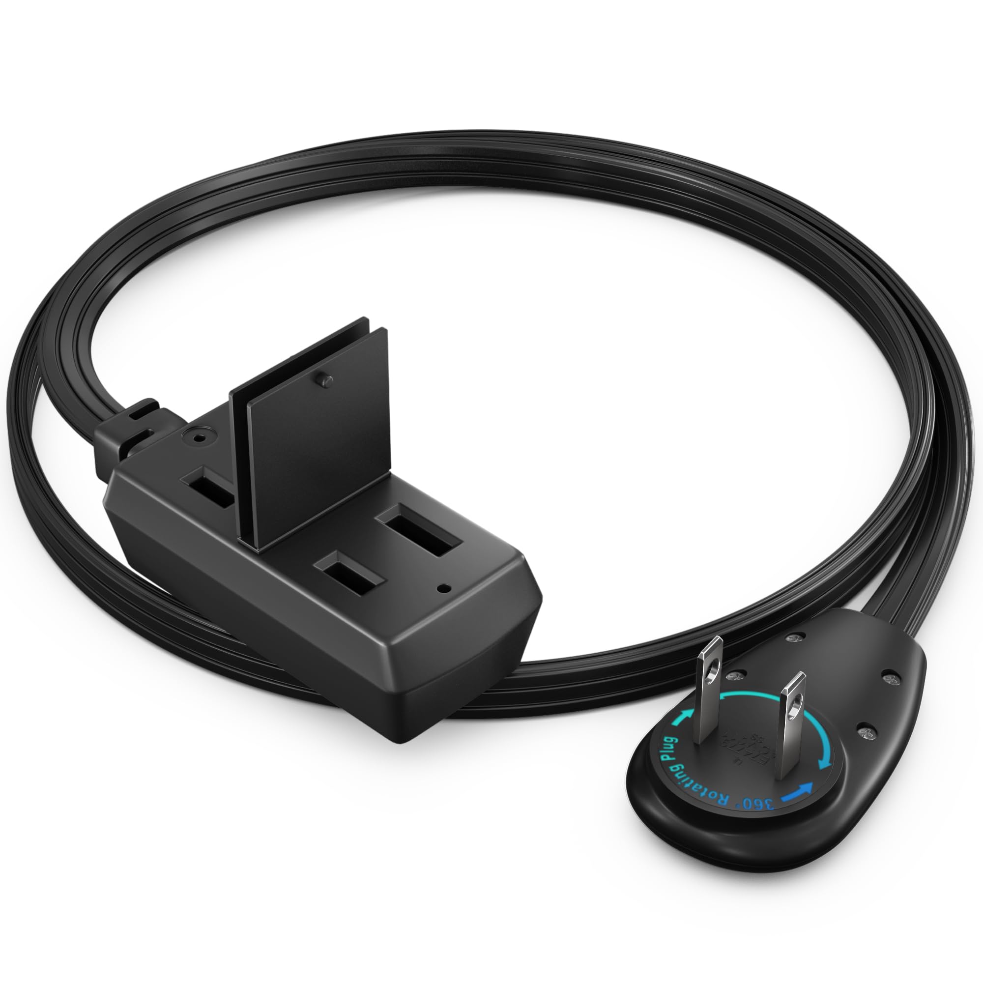 Maximm Cable 1Ft 360 Rotating Flat Plug Extension Cord/Wire, 16 Awg Multi 3 Outlet Extension Wire, 2 Prong With Safety Cover   B