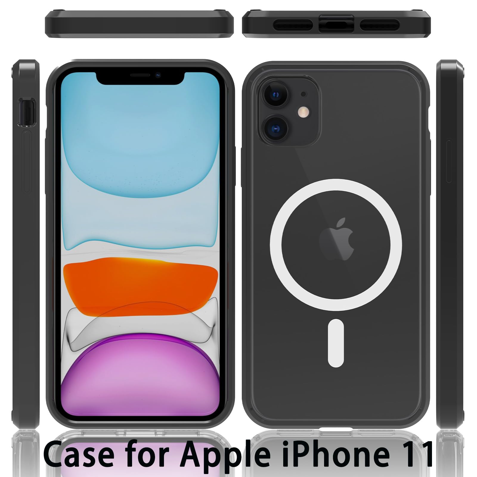 Magnetic For Iphone 11 Case,Compatible With Magsafe,Shockproof Anti Scratch Clear Thin Slim Phone Case.Clear Black Magnetic.