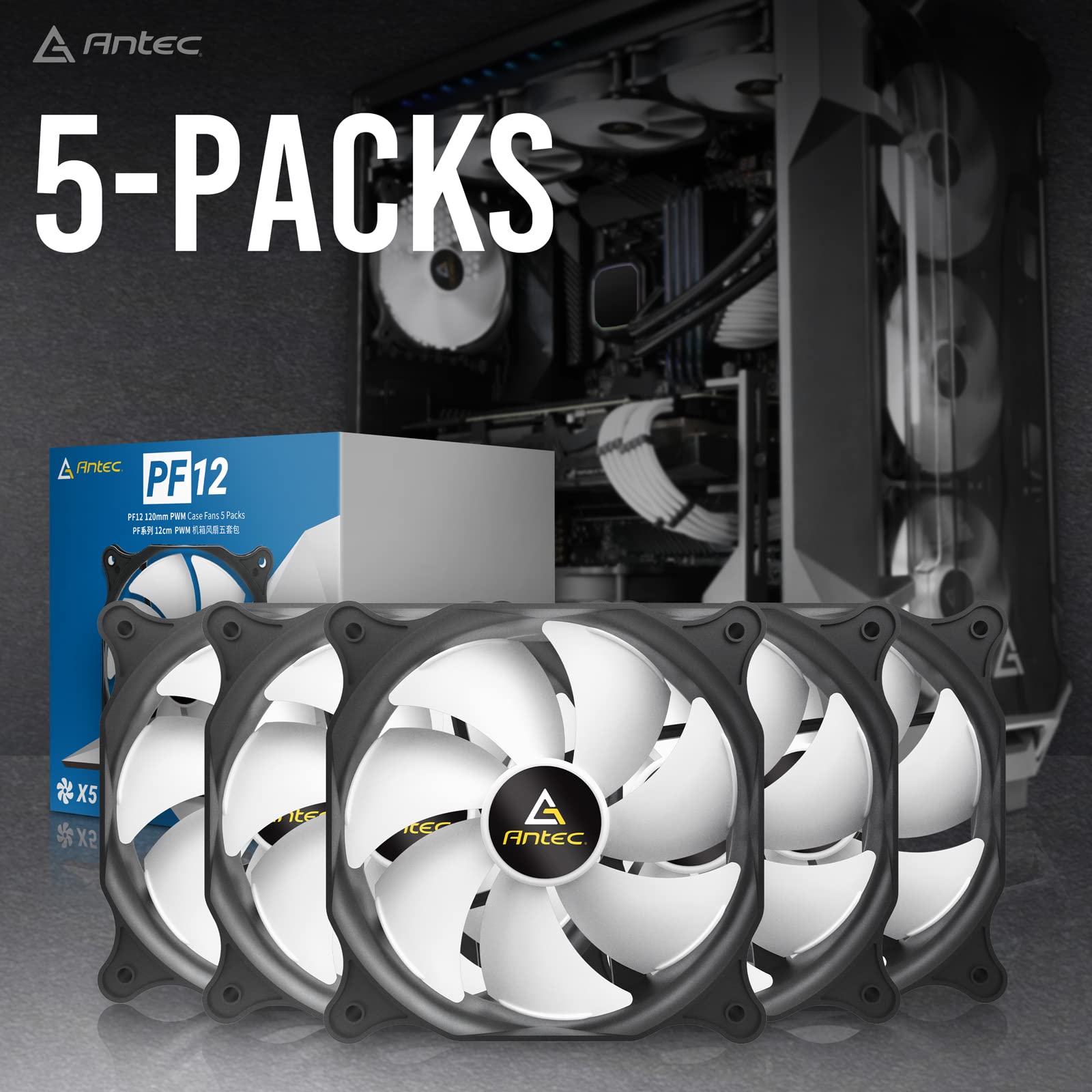 Antec Pc Fans, 120Mm Fan, Pc Case Fan,120Mm Case Fan, 3 Pin Connector, 5 Packs