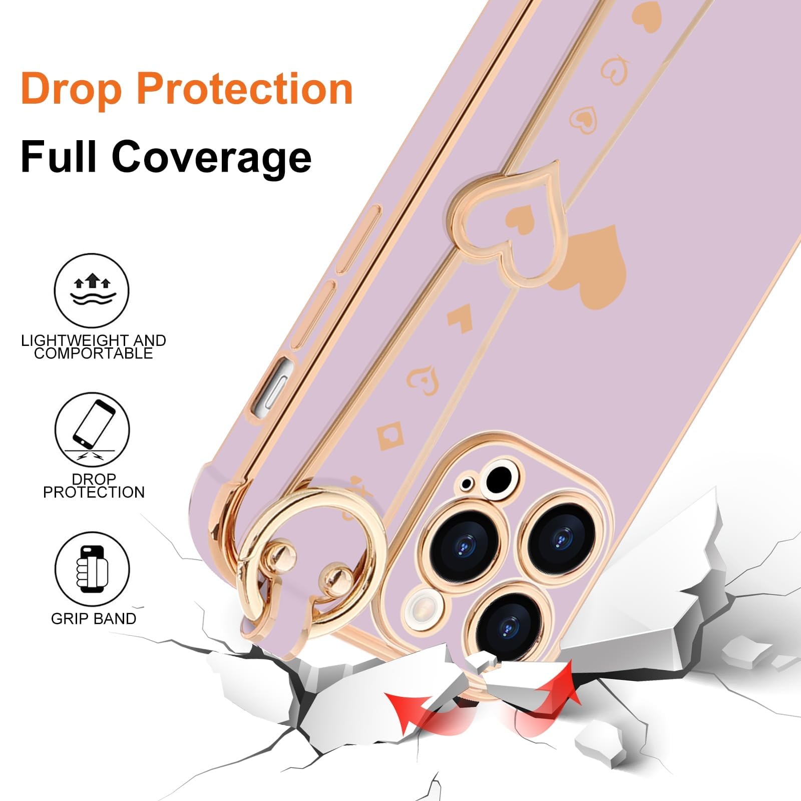 Llz.Coque For Iphone 14 Pro Max Case Cute Love Heart Plating Strap Phone Cover For Women Girls Bling Silicone Camera Lens Protec