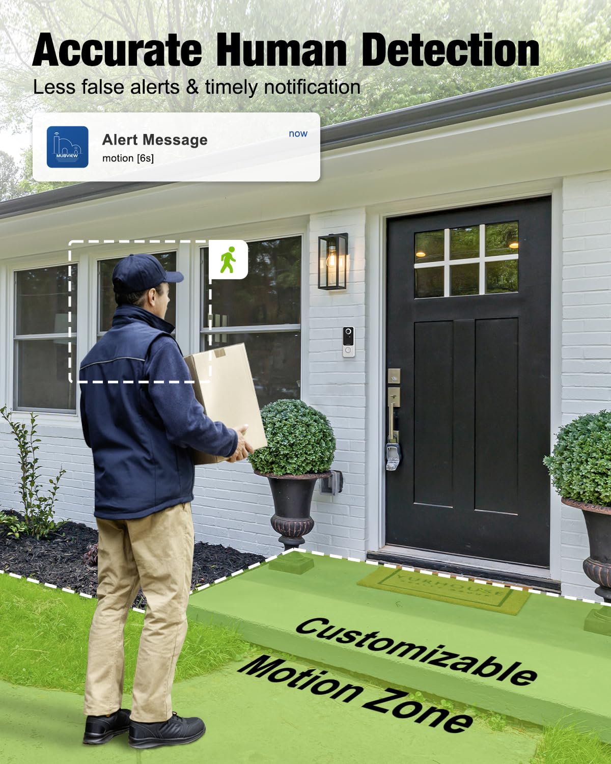 Mubview Wireless Video Doorbell With Chime, 1080P, 2 Way Talk, Night Vision, Human Detection, Card/Cloud Storage   No Subscripti