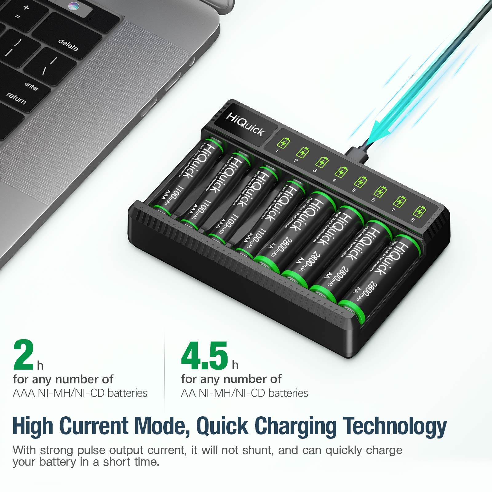 Hiquick 8 Bay Smart Battery Charger With Aa & Aaa Rechargeable Batteries  Fast Charging Household And 2800Mah Batteries 4 Pack 1