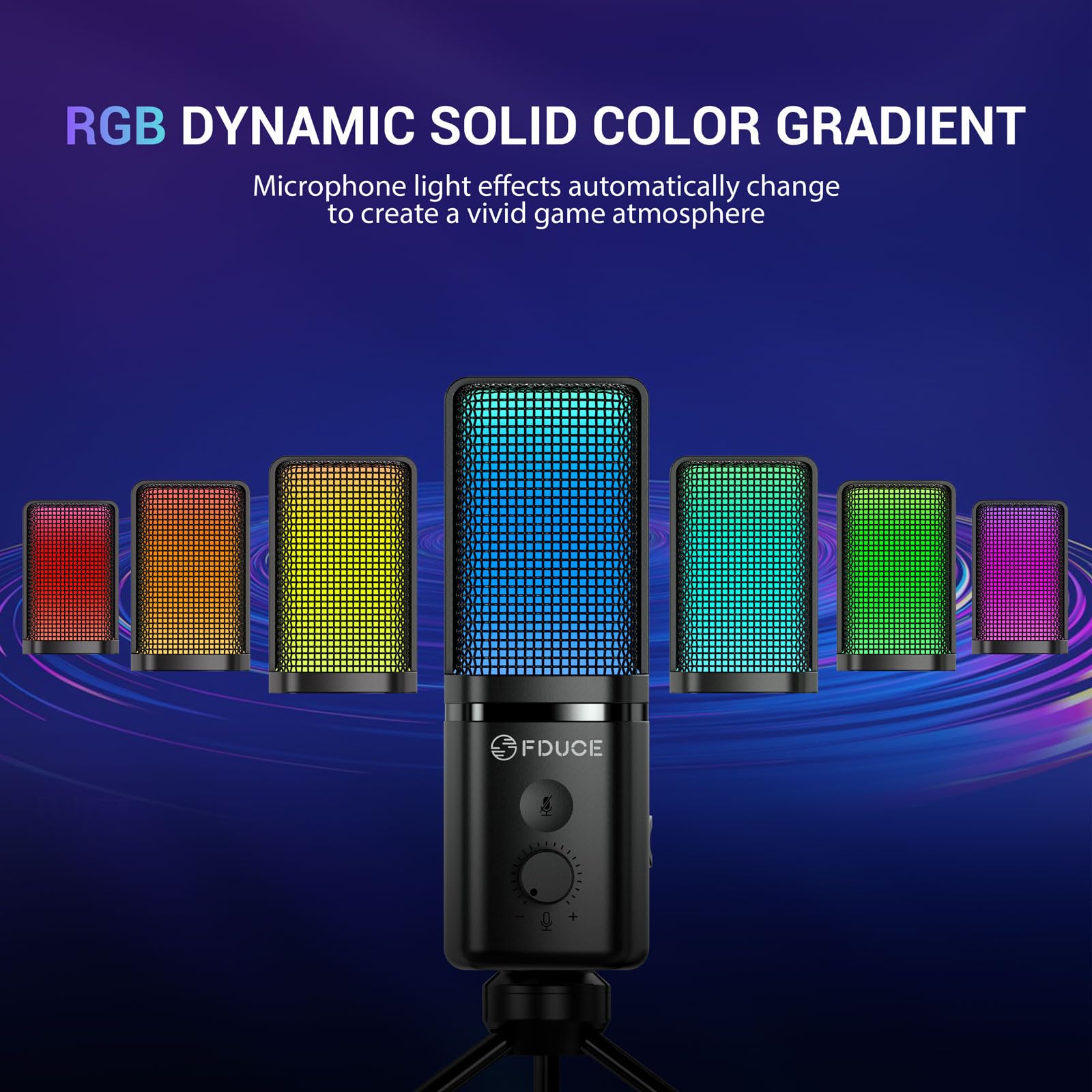 Fduce M160 Gaming Usb Microphone,Rgb Condenser Microphone With Tripod,Volume Adjustment And Mute Button Function,Compatible With