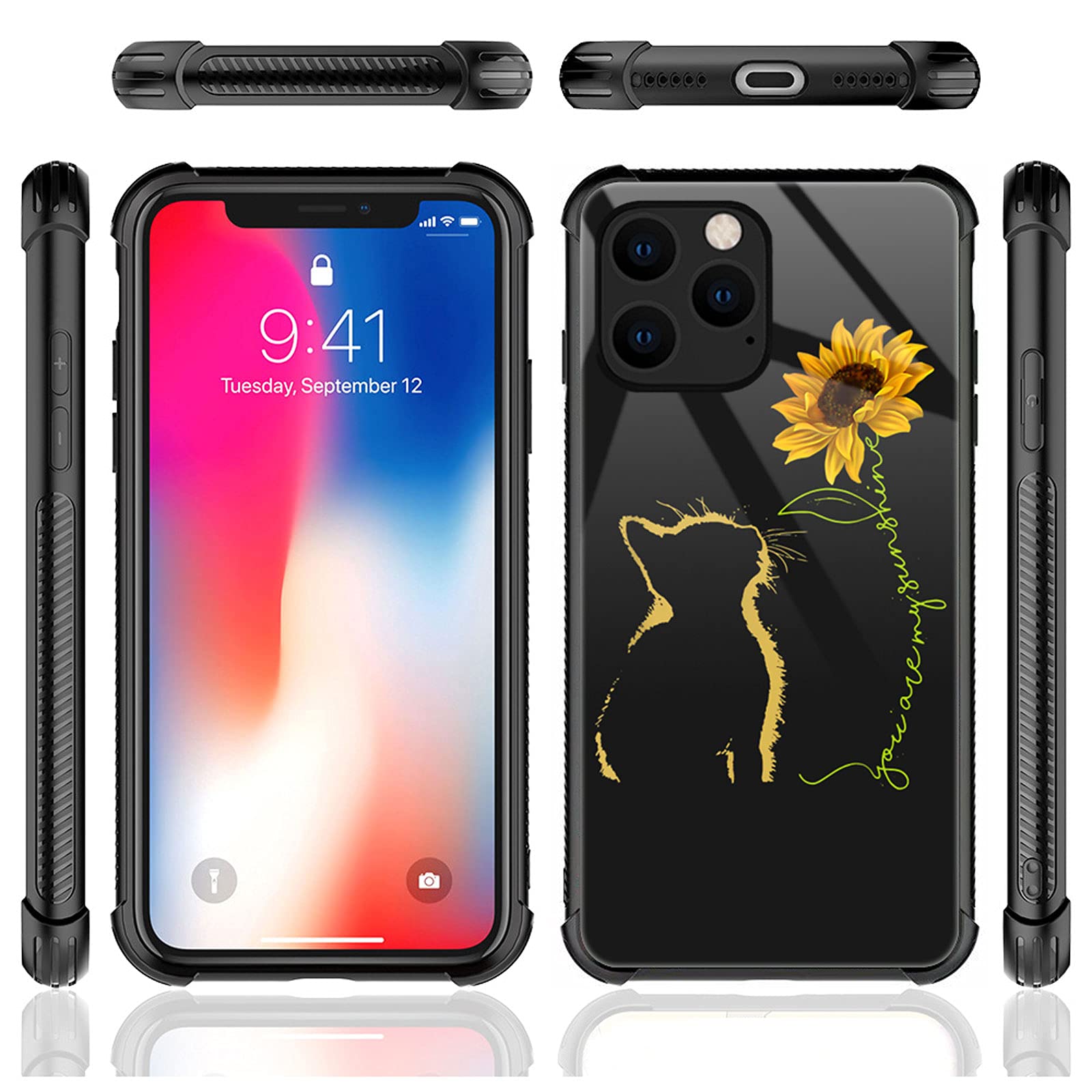 CARLOCA iPhone 13 Mini Case Yellow Cat Sunflower Graphic Shockproof Anti-Scratch Drop Protection Polycarbonate