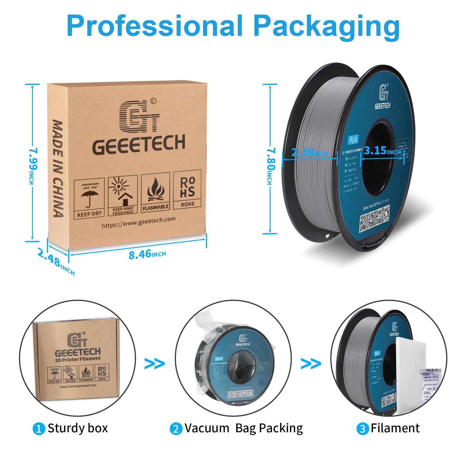 Geeetech Matte Pla Filament 1.75Mm, Grey 3D Printer Filament 1Kg Spool (2.2Lbs), +/- 0.02Mm Accuracy