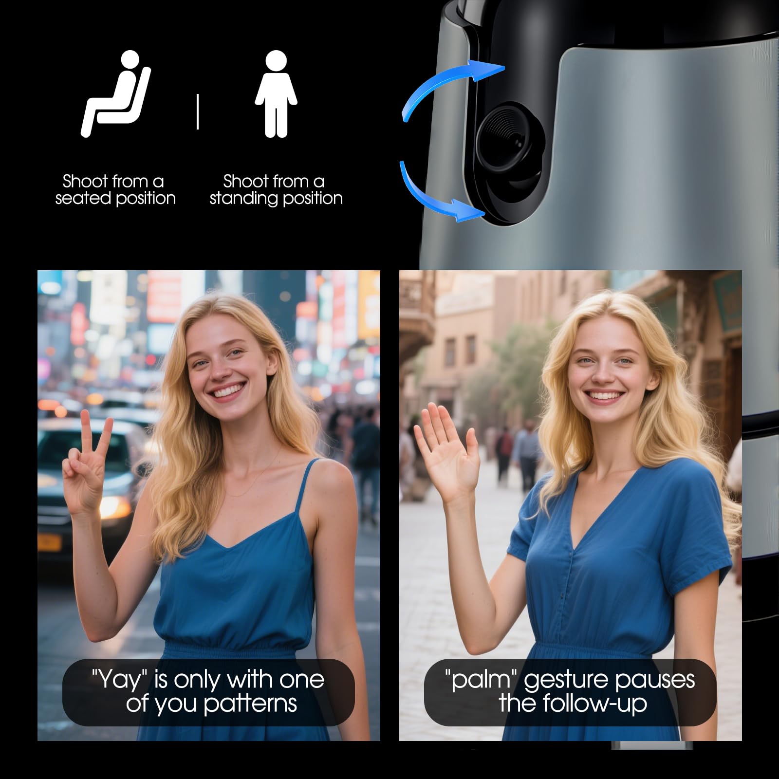 Auto Face Tracking Tripod & Wireless Charger,360 Rotating Cell Phone Photo Video Kits,No App, Gesture Control, Rechargeable Smar