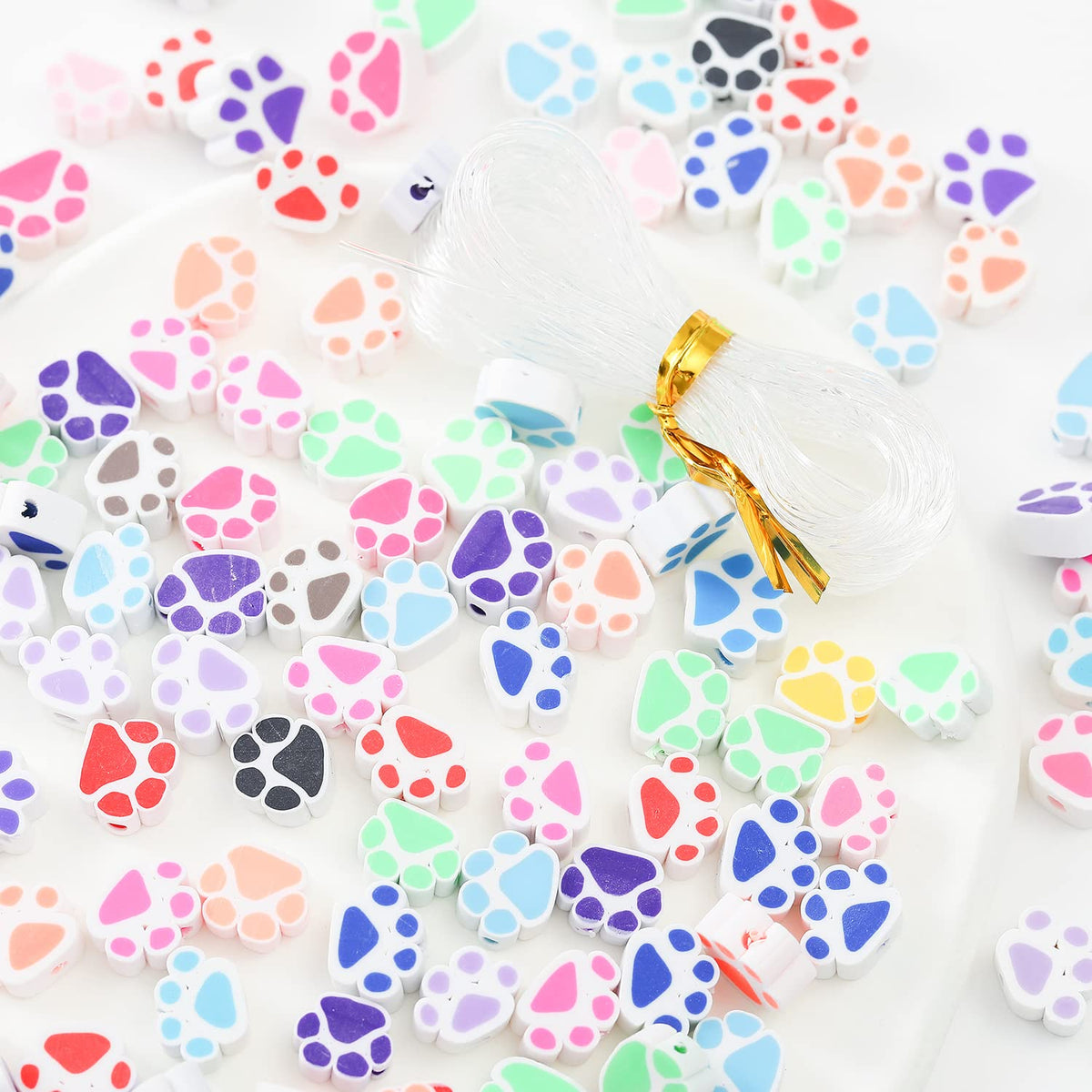 100Pcs Mixed Polymer Clay Spacer Beads For Women Girls Jewelry Making Diy Bracelet Necklace Hair Clip Accessories (Paw Print)