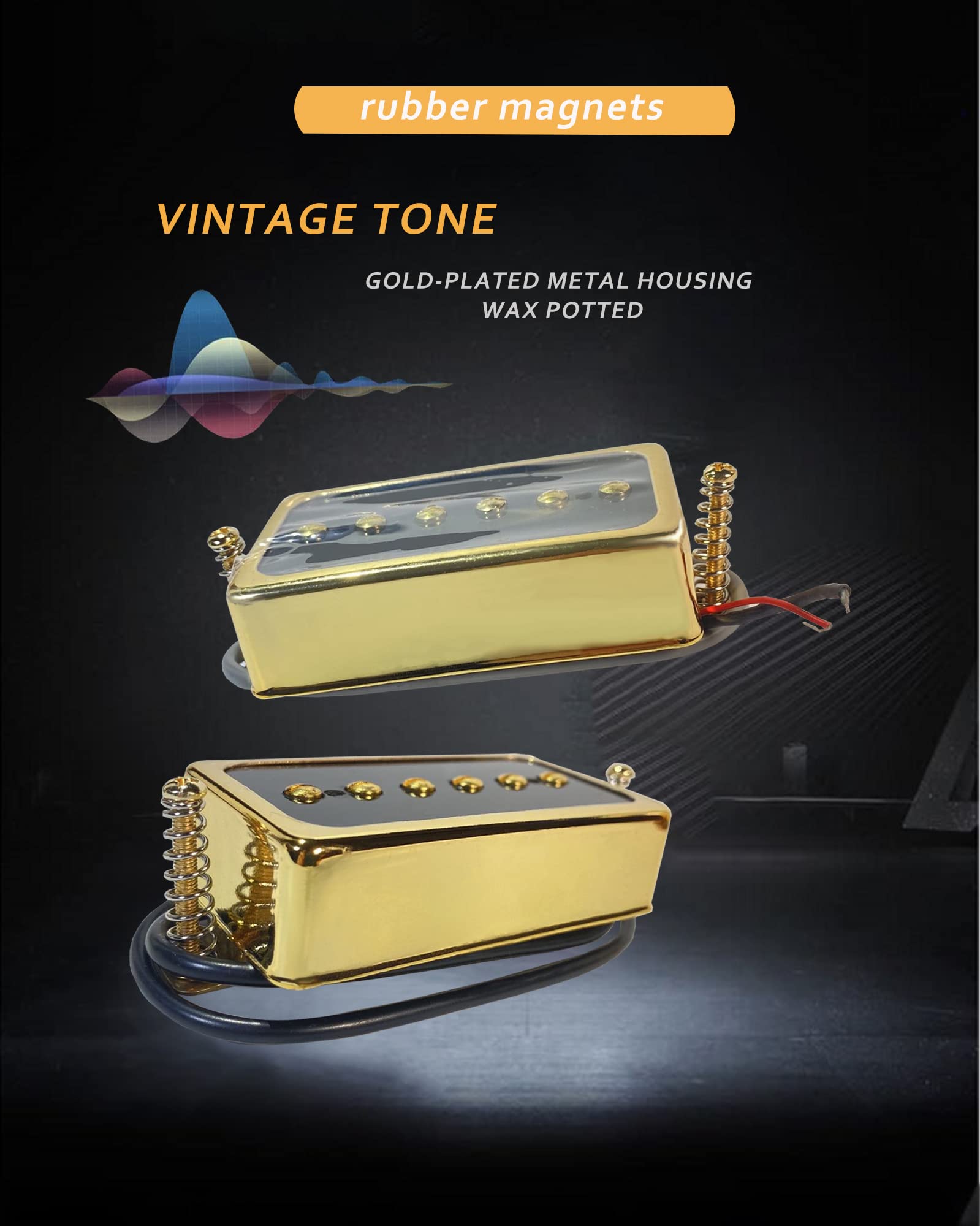 Lamsam P90 Tone Pickups Set, Humbucker Sized Single Coil Neck Pick Up And Bridge Pick Up Loaded Rubber Magnets, As Replacement P