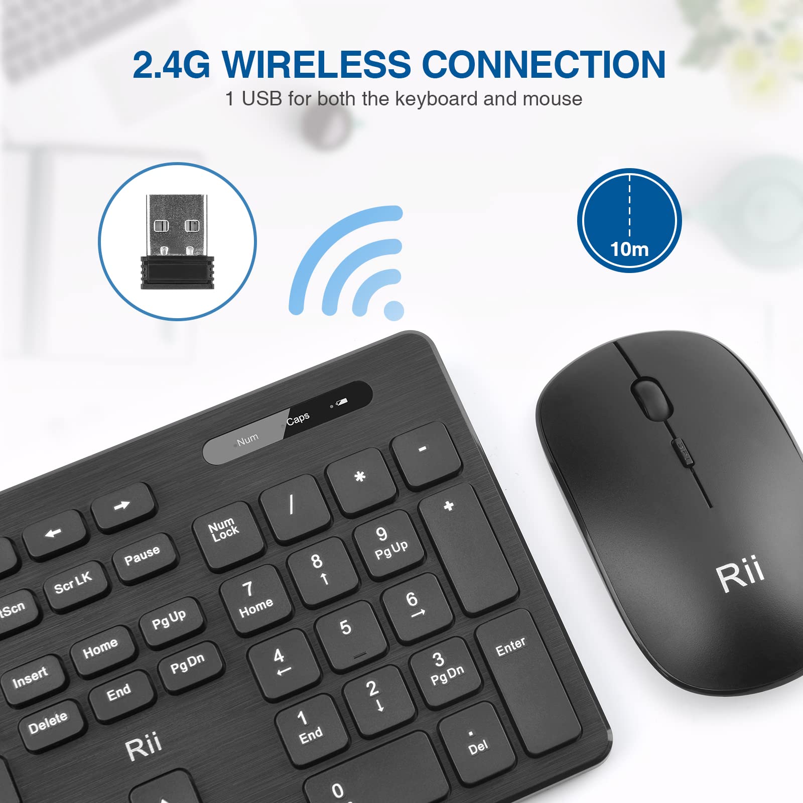 (10 Pack) Wireless Keyboard And Mouse Combo - Rii Standard Office Pc Keyboard And Optical Wireless Mice For Windows/Android Tv B