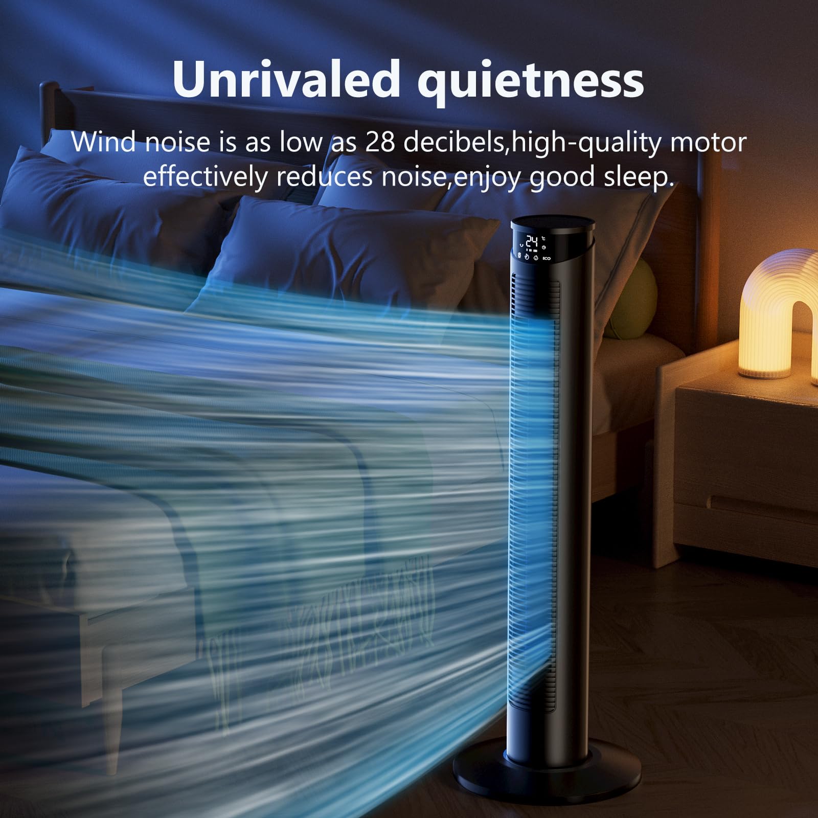 Cih Tower Fan 37 Inch,24Ft/S Velocity Quiet Oscillating Bladeless Fan 6 Speeds With Remote,4 Modes,Led Display,7.5H Timer,Grey F