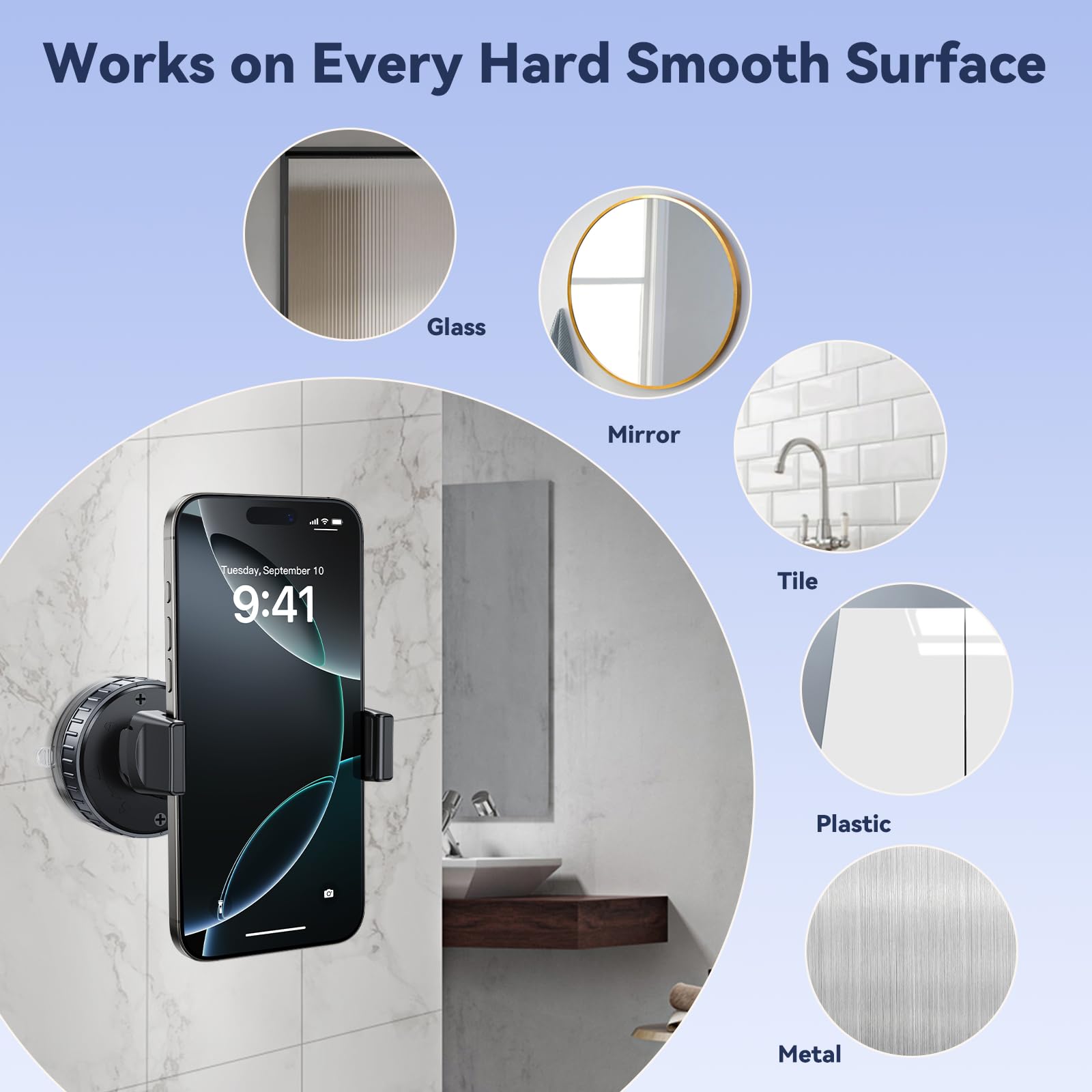 Nediea Vacuum Suction Cup Phone Mount, Hands-Free Shower Cell Phone Holder, 720 Degree Adjustable Phone Suction Grip Stand For M