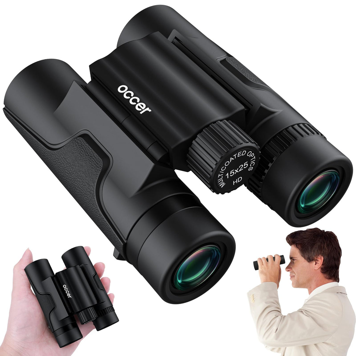 Occer 15X25 Compact Binoculars For Adults Kids - High Powered Binoculars With Clear Vision - Small Binocular For Bird Watching C