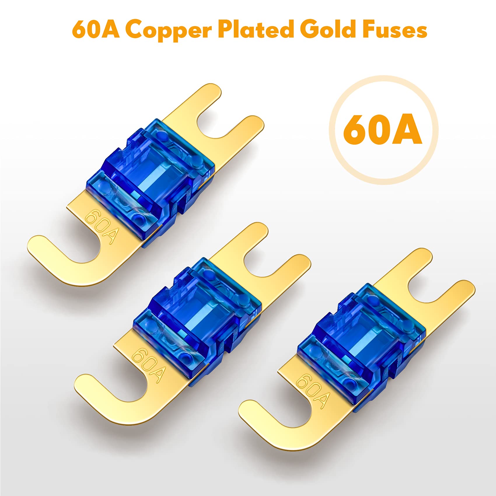 Bulvack 3 Way Mini Anl Fuse Holder, Copper 0/2/4 Gauge To 4/6/8 Gauge 60 Amp Fuse Distribution Block For Car Truck Boat Audio St