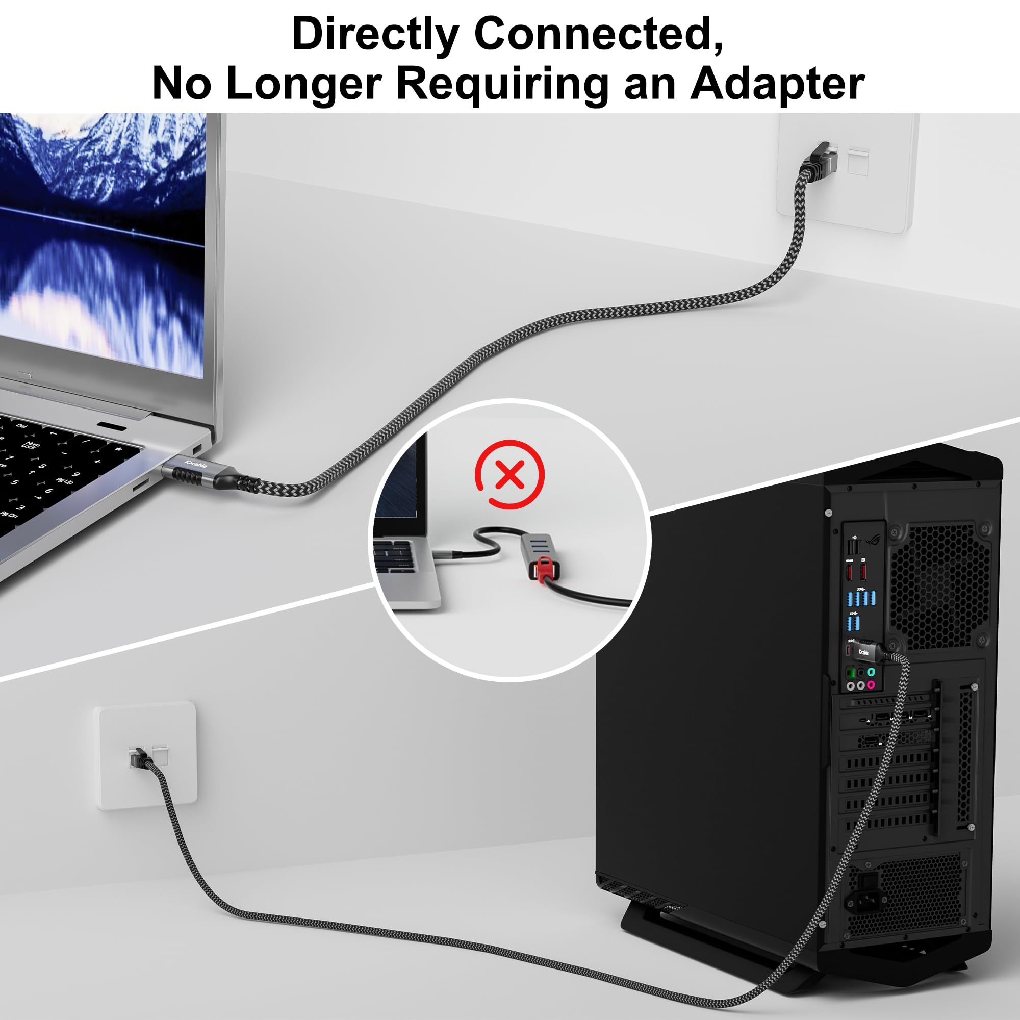 Usb To Ethernet Cable 20 Ft, Usb 3.0 A Male To Rj45 Male Cord, Directly Connected, Aluminum Portable Usb To Rj45 Gigabit Lan Net