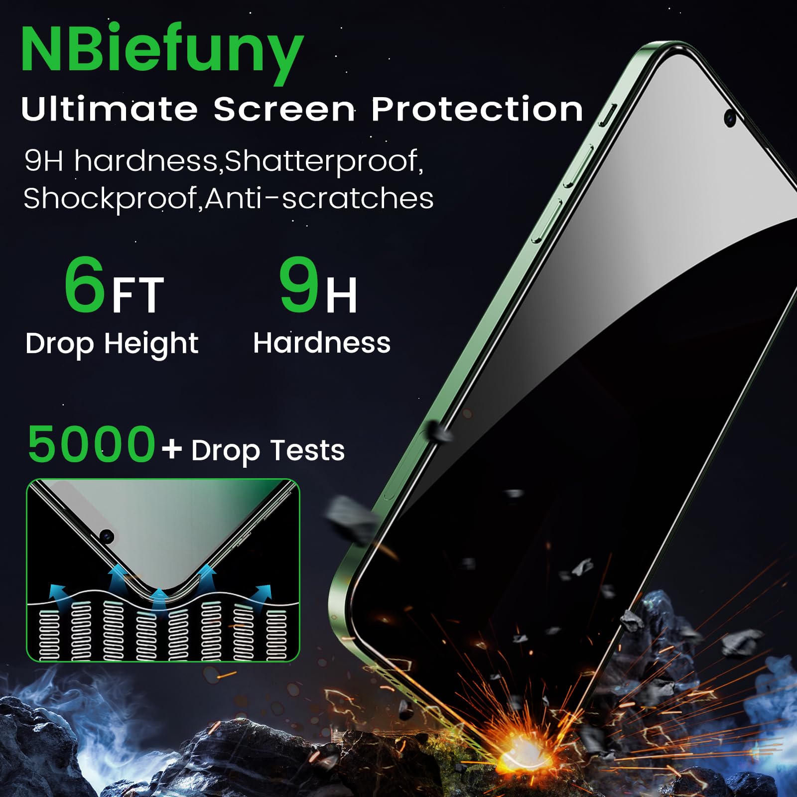 Nbiefuny 3 Pack Privacy Screen Protector For Iphone 13 Pro Max 6.7 Inch With 3 Pack Camera Lens Protector, Anti Spy Tempered Gla