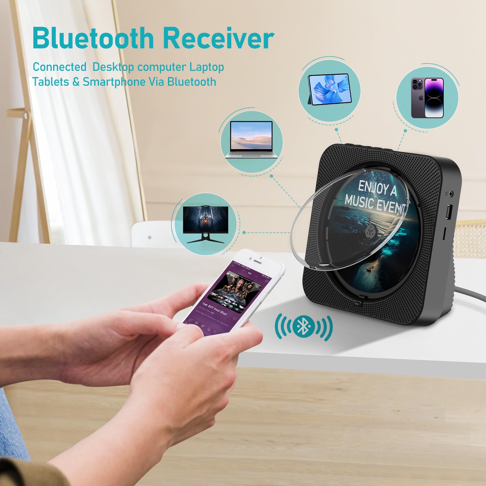 Micocious Cd Player Bluetooth Desktop Cd Player With Speakers For Home Portable Music Cd Players With Rc, Led Display, Fm Radio,