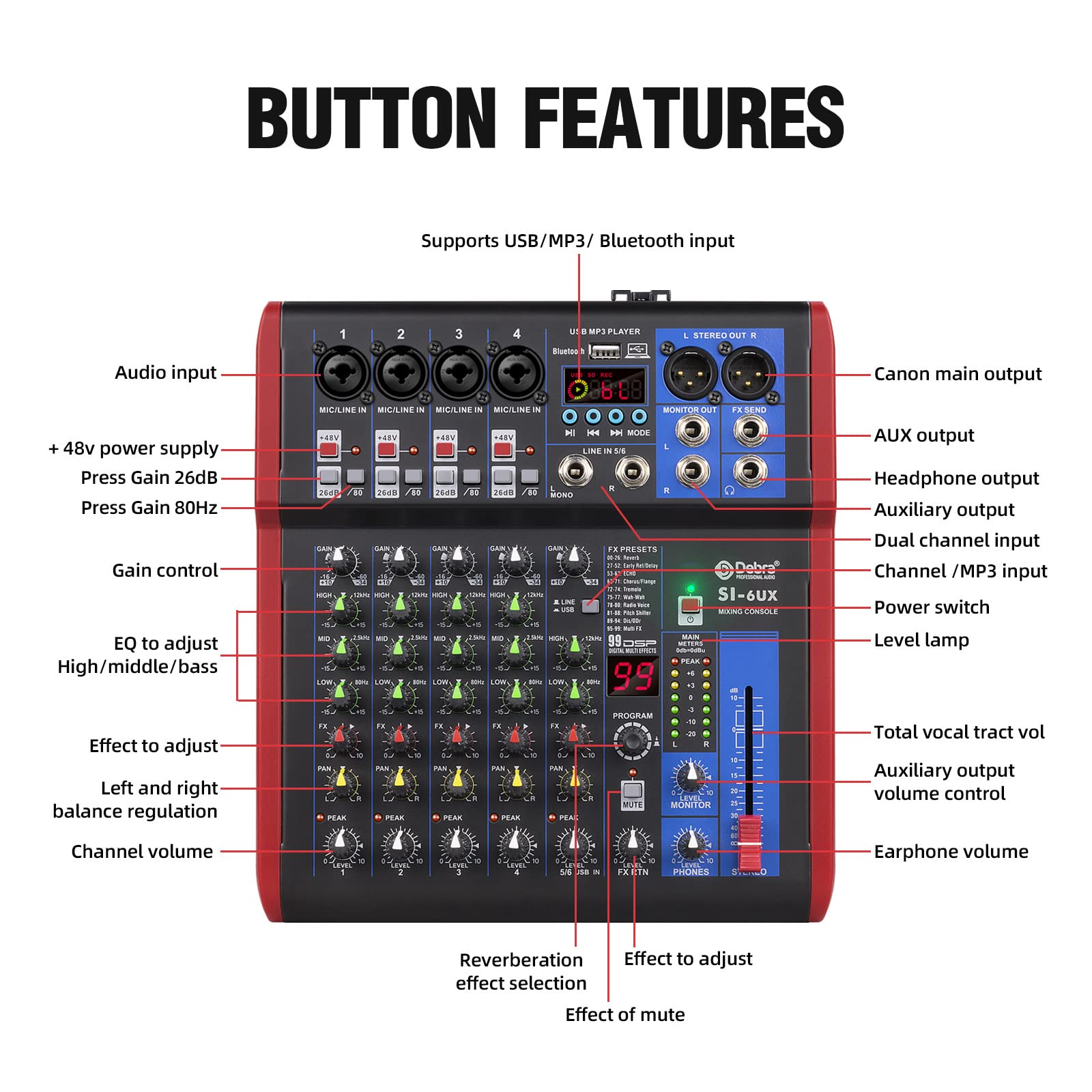 D Debra Si Series Professional Portable Recording Mixer Audio With 99 Dsp Digital Effects Mic Preamps And Usb For Dj Mixer Conso