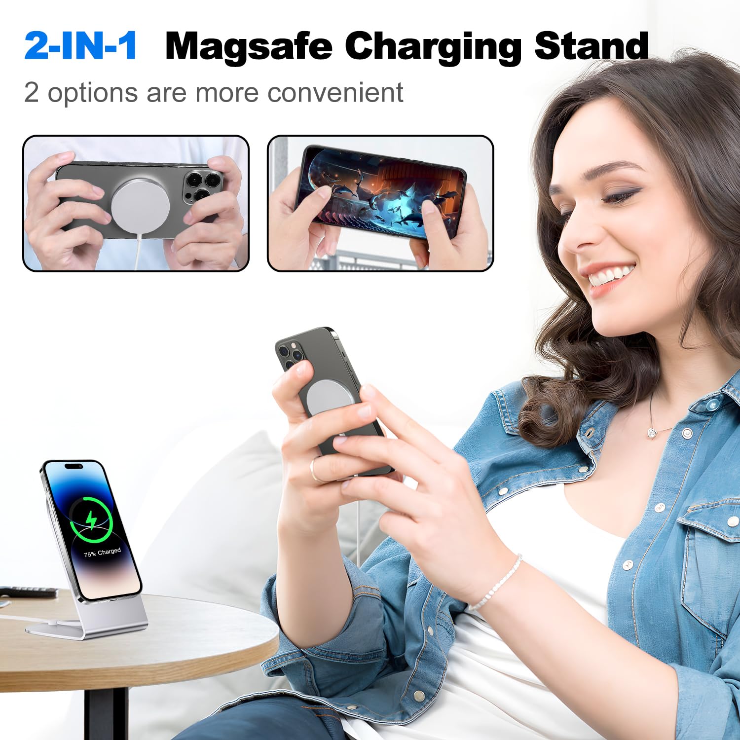 Magnetic Wireless Charger Mag Safe Charger For Iphone 15/14/13/12 Series Convertible Magnet Wireless Charging Stand/Pad With Dua