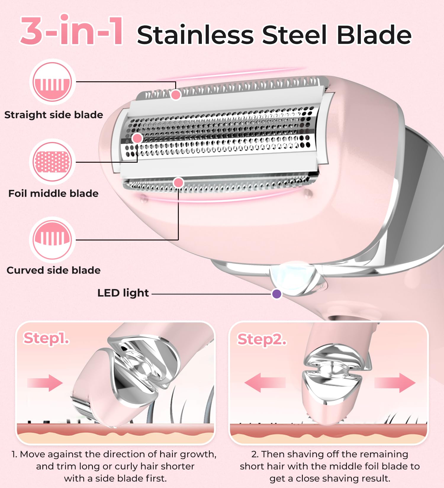 Electric Shaver Women Rechargeable Razor Ladies Shaver,Lady Razor For Legs,Arm,Underarm,Bikini,Usb Rechargeable Razor Wet&Dry Co