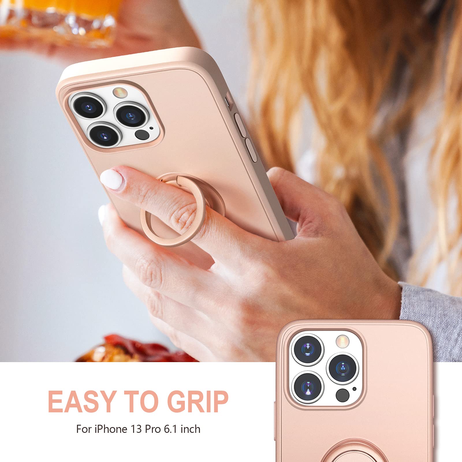 Hython For Iphone 13 Pro Case With Ring Stand [360 Rotatable Ring Holder Magnetic Kickstand] [Soft Microfiber Lining] Slim Shock