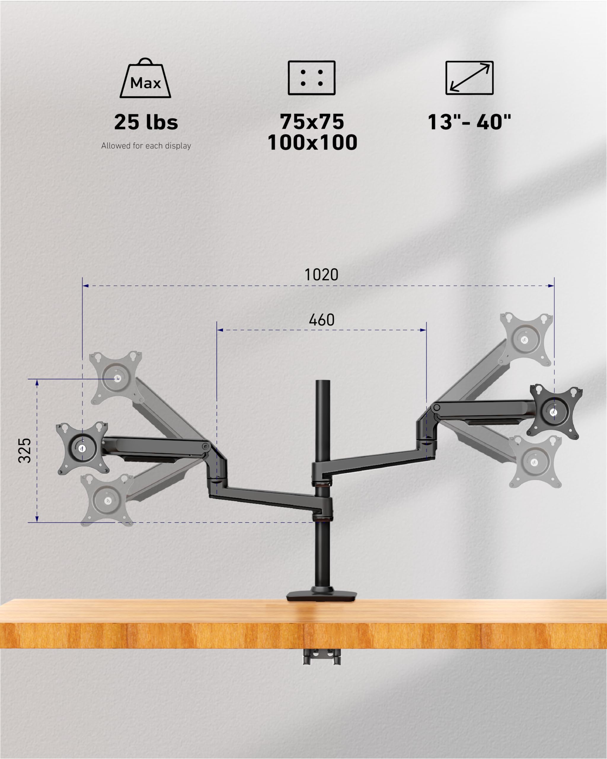 Ergounion 4 Monitor Stand For Desk, Quad Monitor Mount For Screens Up To 40 Inches Within 25 Lbs, Adjustable 4 Monitor Desk Moun