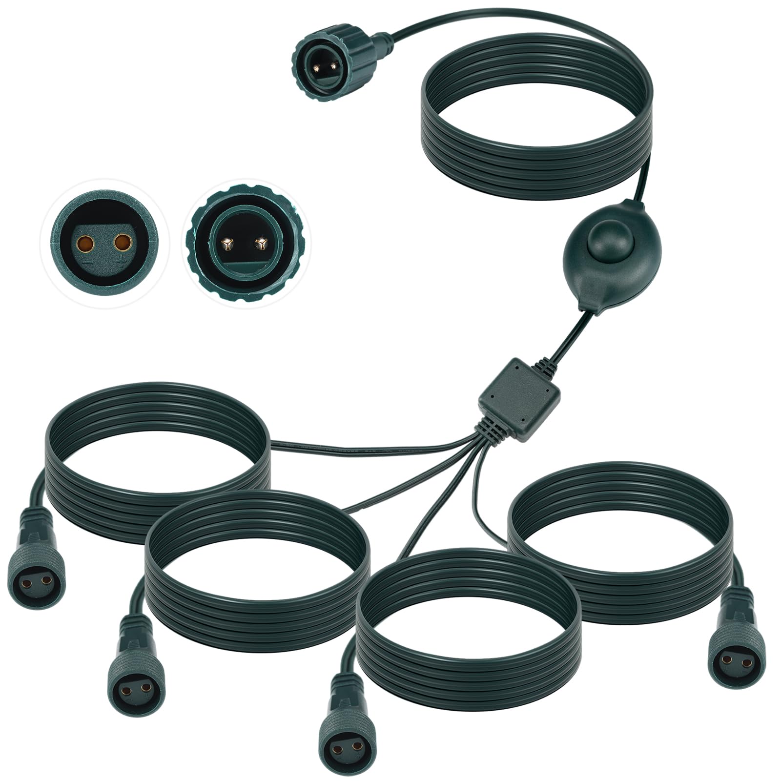 Kanayu 72 Inch 4-Way Splitter Connector for Christmas Lights, Waterproof Christmas Tree Extension Cable Power Cord with Foot Swi