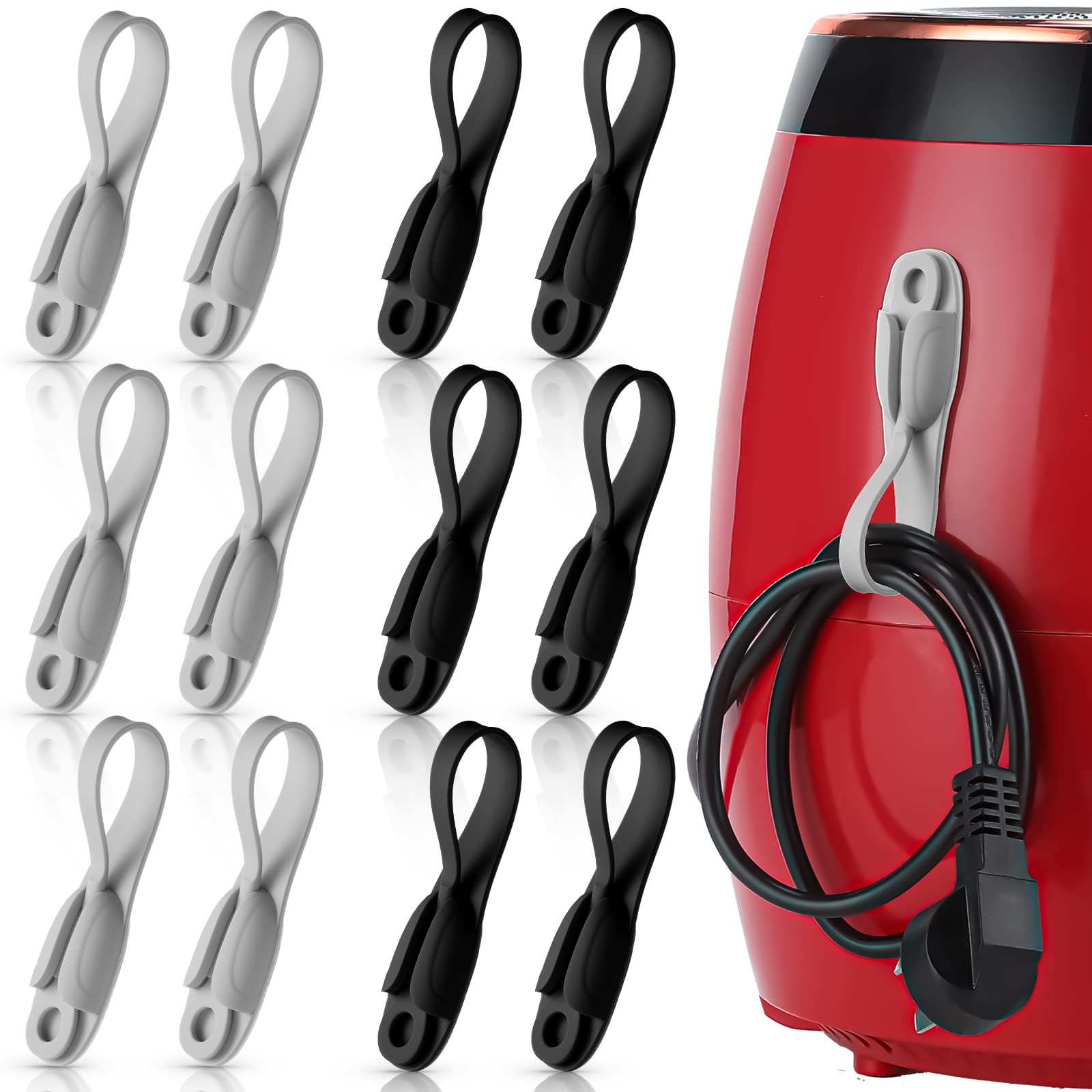 Fiada 12 Pcs Cord Bundlers Cord Organizer For Appliances, Self Adhesive Kitchen Sticky Silicone Cord Holder Organizer For Air Fr