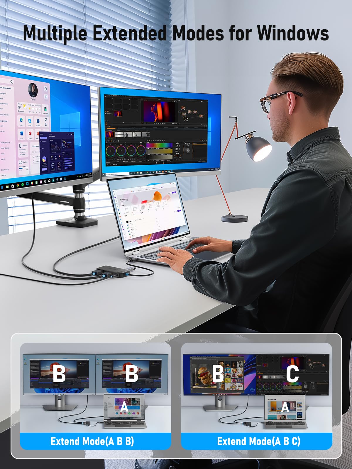 Lemorele Docking Station Dual Monitor   6 In 1 Usb C Hub W/ 4K Hdmi*2, 5Gbps Usb 3.0, 2 Usb2.0, Usb C Pd 100W Fast Charging   Pl