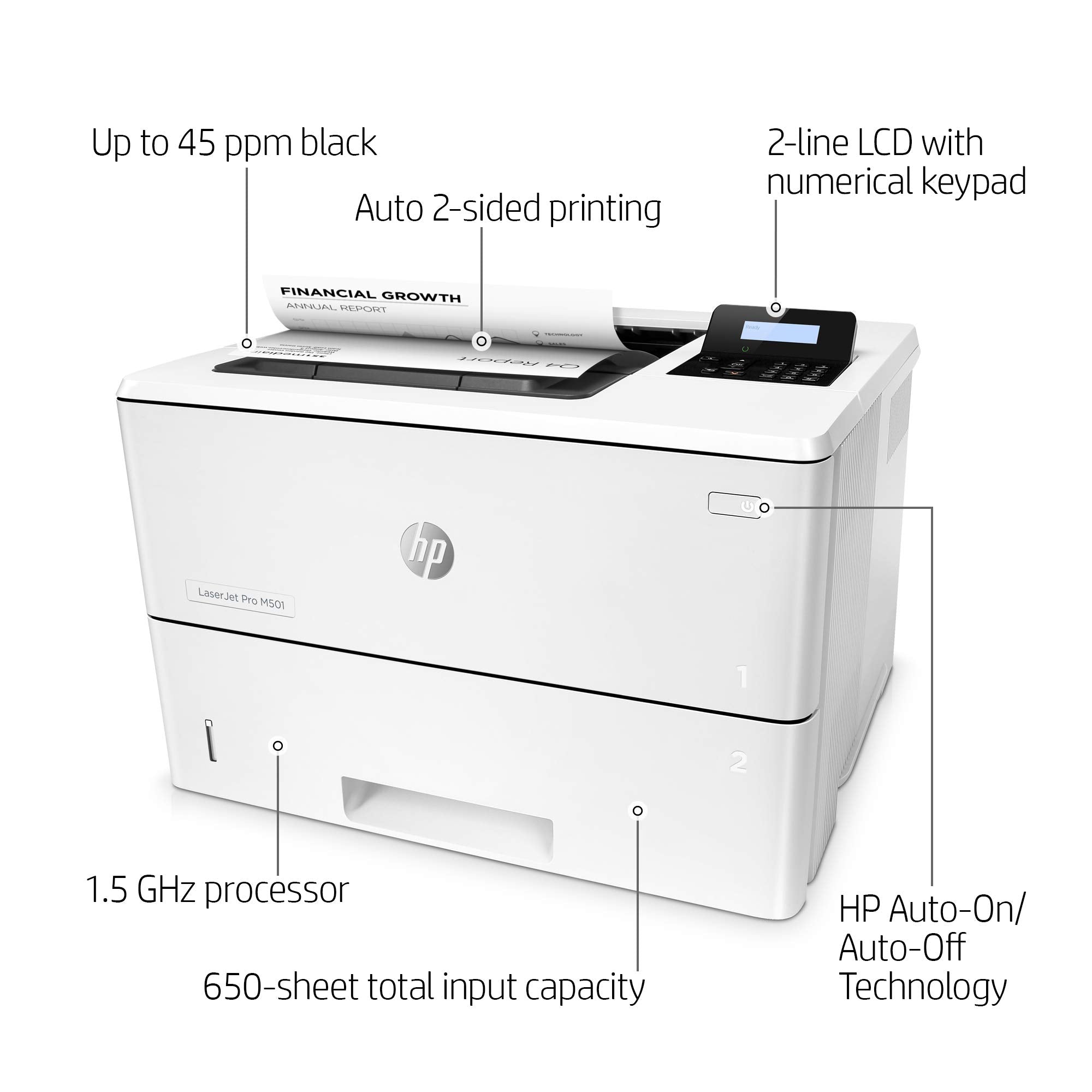 Hp Laserjet Pro M501Dn Monochrome Printer With Built In Ethernet & 2 Sided Printing (J8H61A)