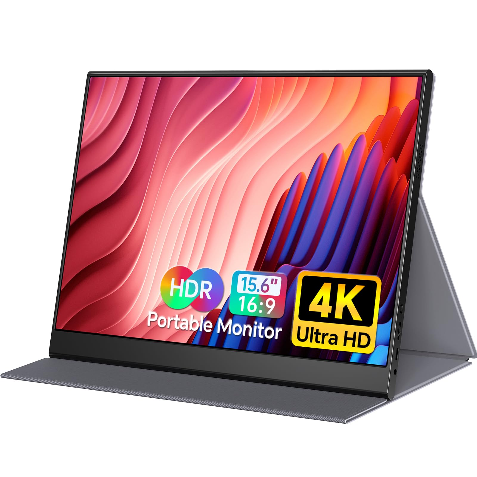 Yxk 4K Portable Monitor 15.6 3840x2160 UHD USB-C HDMI Laptop, 100% RGB IPS Computer Gaming Display HDR Travel Speakers & Smart C