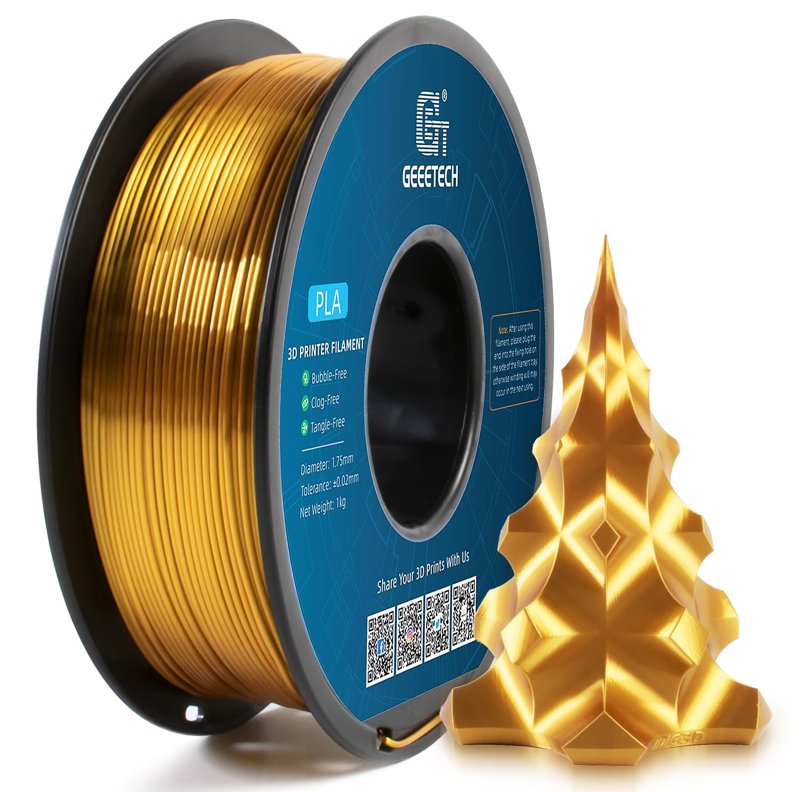 Geeetech Silk Pla Filament 1.75Mm For 3D Printer , Metal Like Shiny Consumable 1Kg (2.2Lbs) 1 Spool, Dimensional Accuracy +/  0.