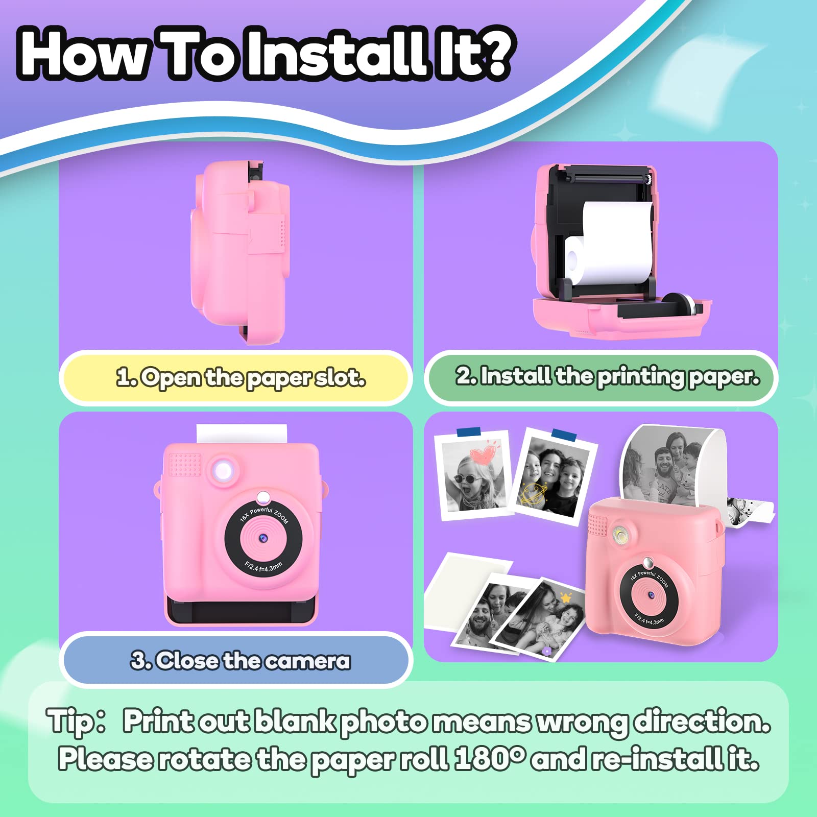 Esoxoffore Printer Paper,6 Rolls For Kids Instant Print Camera,Hd Printing Thermal Print Paper Set Portable Refill Print Paper