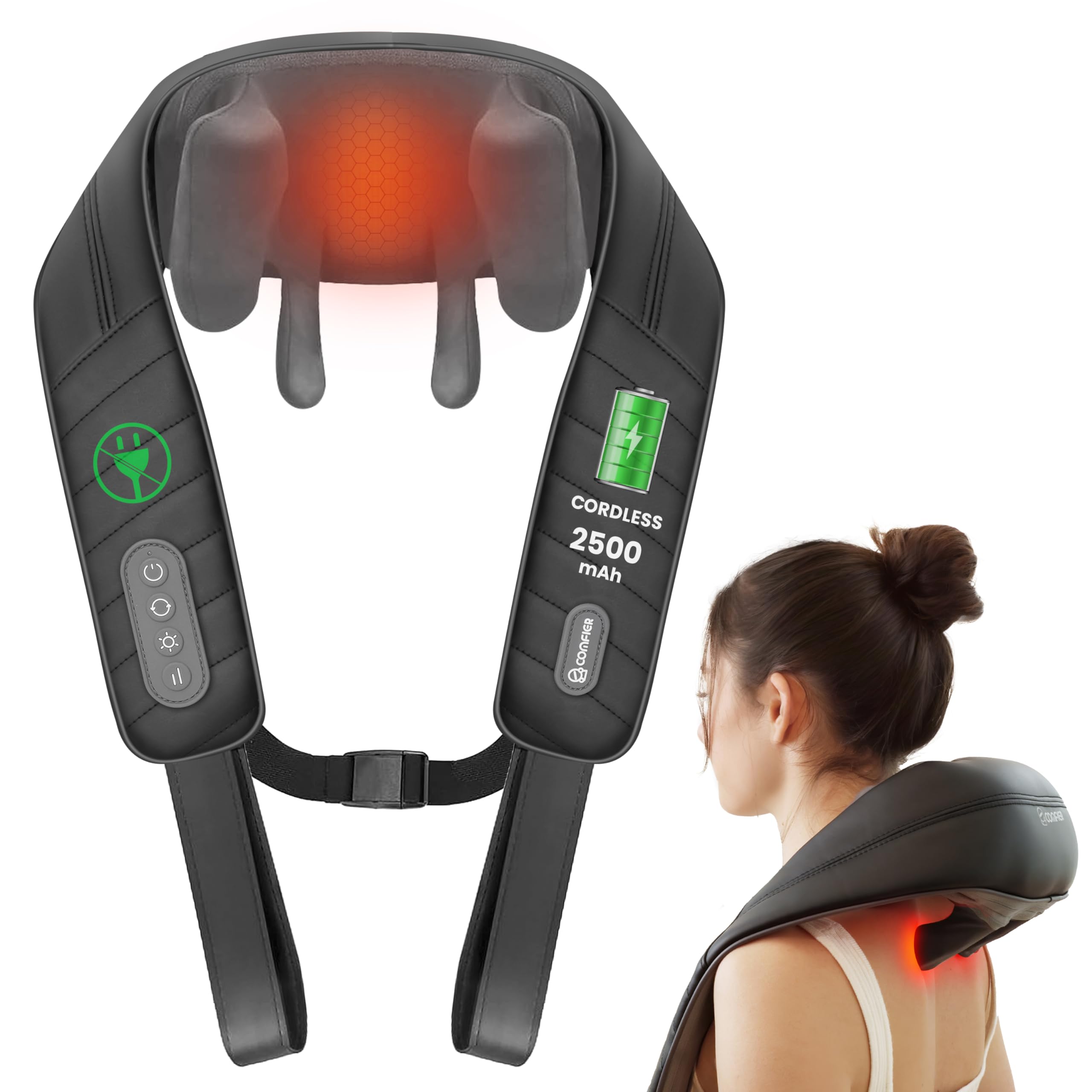 Comfier Cordless Neck Massager With Heat, 4D Kneading Neck And Shoulder Massager Deep Tissue, Shiatsu Neck Back Massager Pillow,
