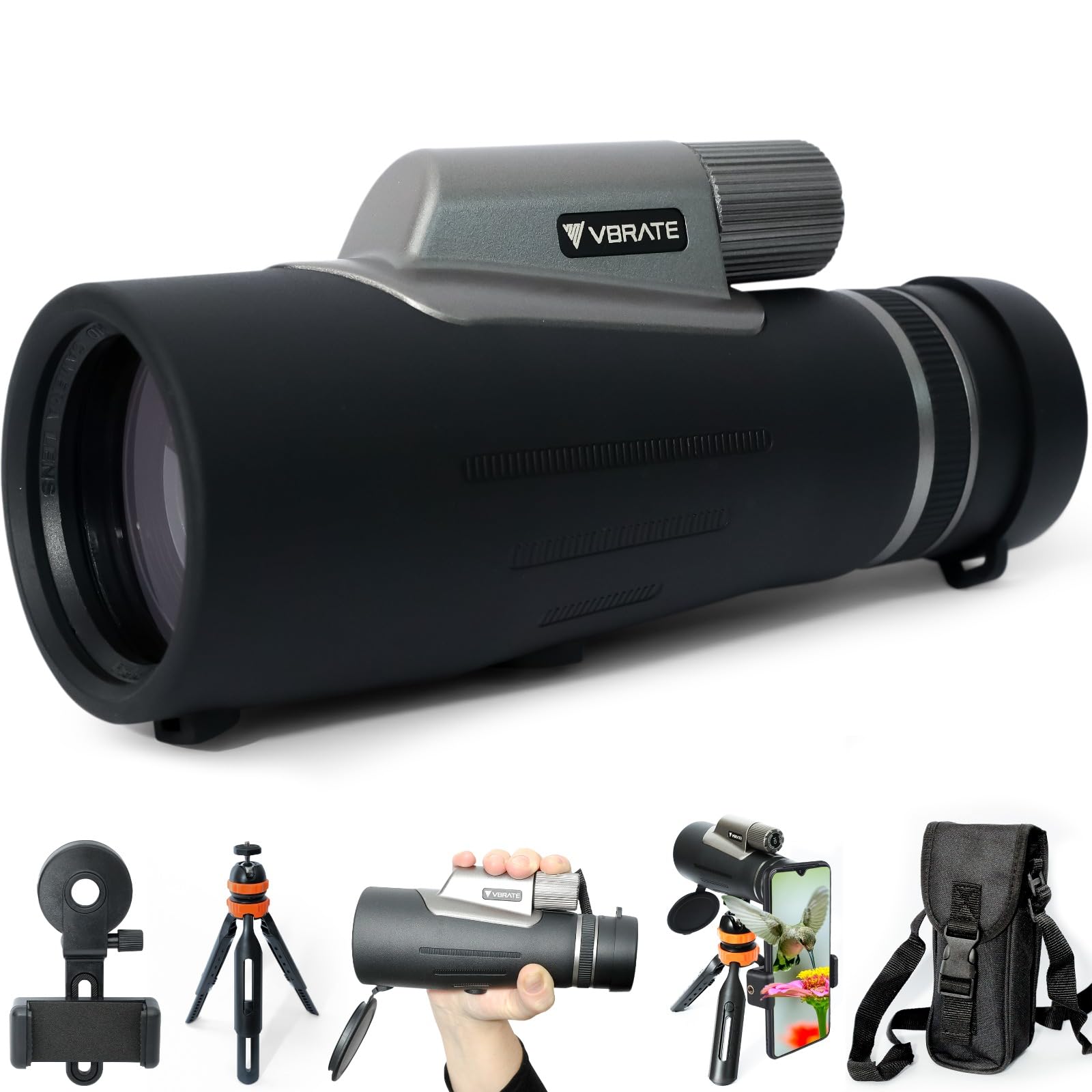 Vbrate Monocular Telescope   12X56 Telescope With Smartphone Adapter, Tripod   Compact Monocular Scope With Low Light Night Visi