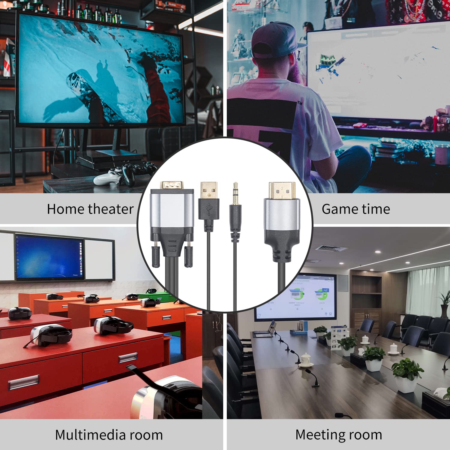 Duttek Vga To Hdmi Adapter Cable 5Ft/1.5M, Vga To Hdmi Cable, Gold Plated 1080P Active Vga Male To Hdmi Male Analog Video Adapte