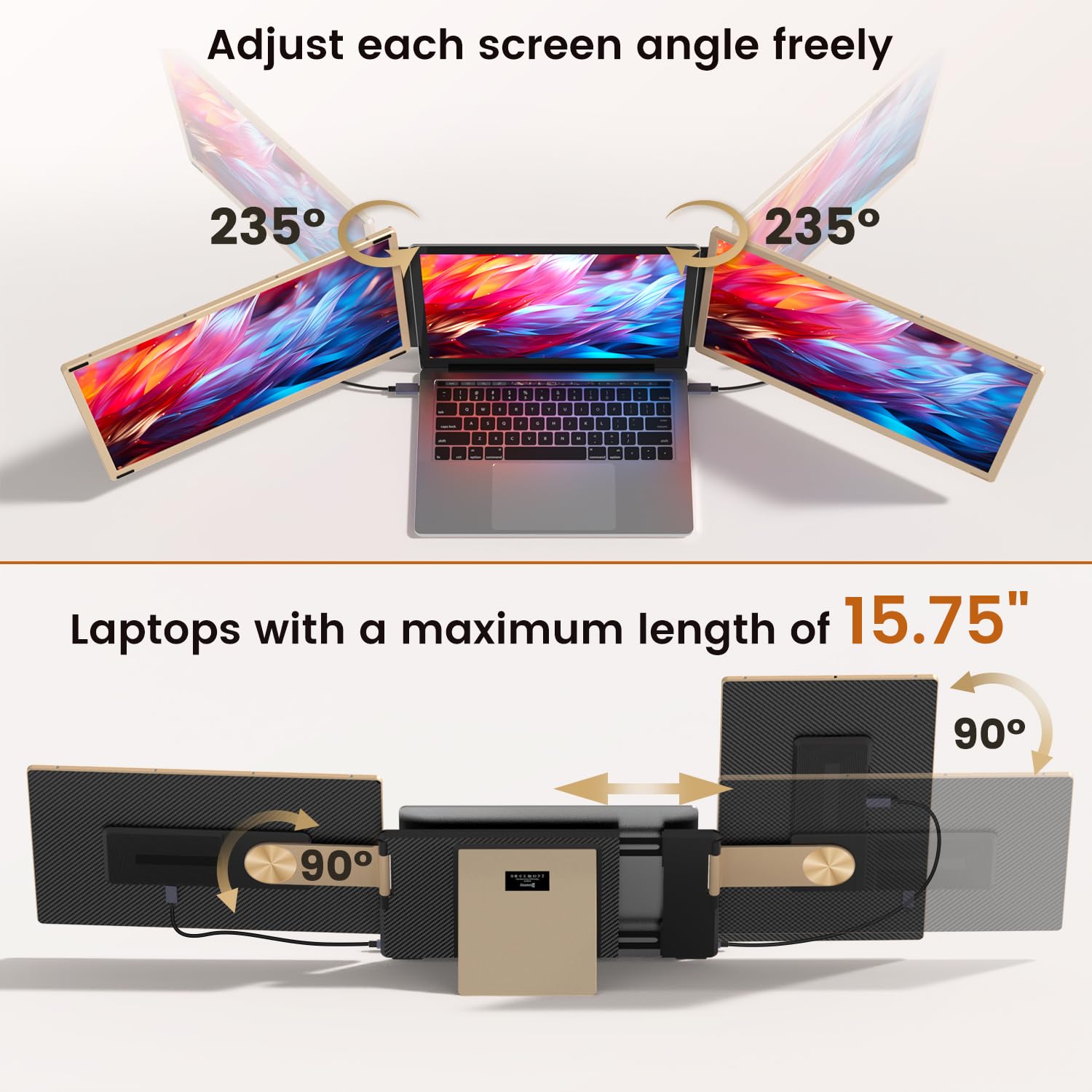 Laptop Screen Extender 15.6 Inch, 1080P Fhd Portable Monitor With 120% Srgb, 235Rotation Detachable Screen, Plug & Play, Triple