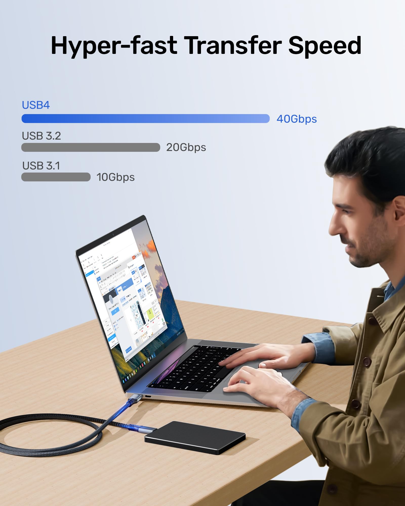 Agfinest Usb4 Cable For Thunderbolt 4 Cable 3.3Ft With 240W Fast Charging 40Gbps Data Transfer 8K@60Hz Video Display Usb C To Us