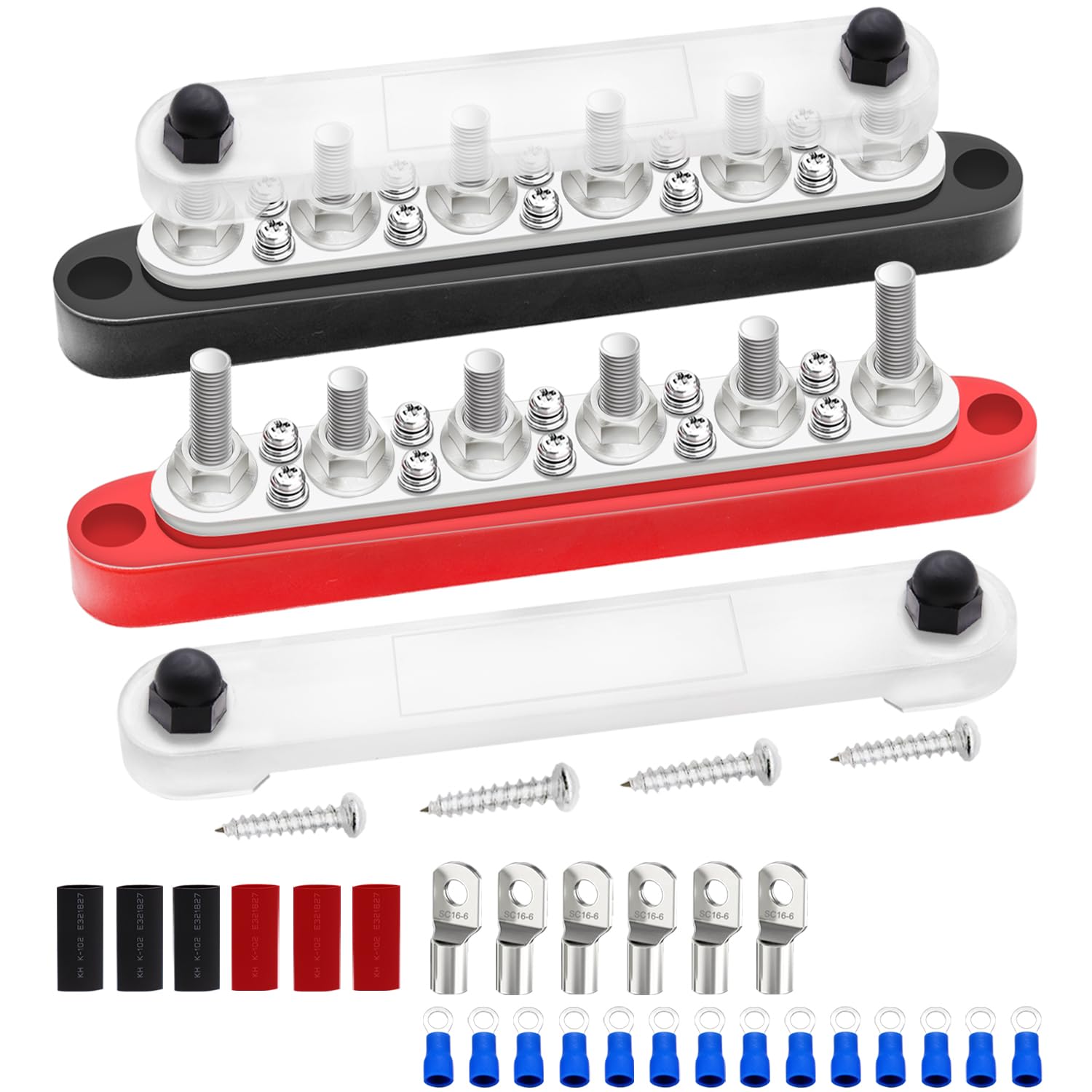 Maierke 250A Bus Bar 12V Marine 1/4'' Power Distribution Block Automotive Busbar Terminal Block,Battery Buss Bar (Pair, Red & Bl