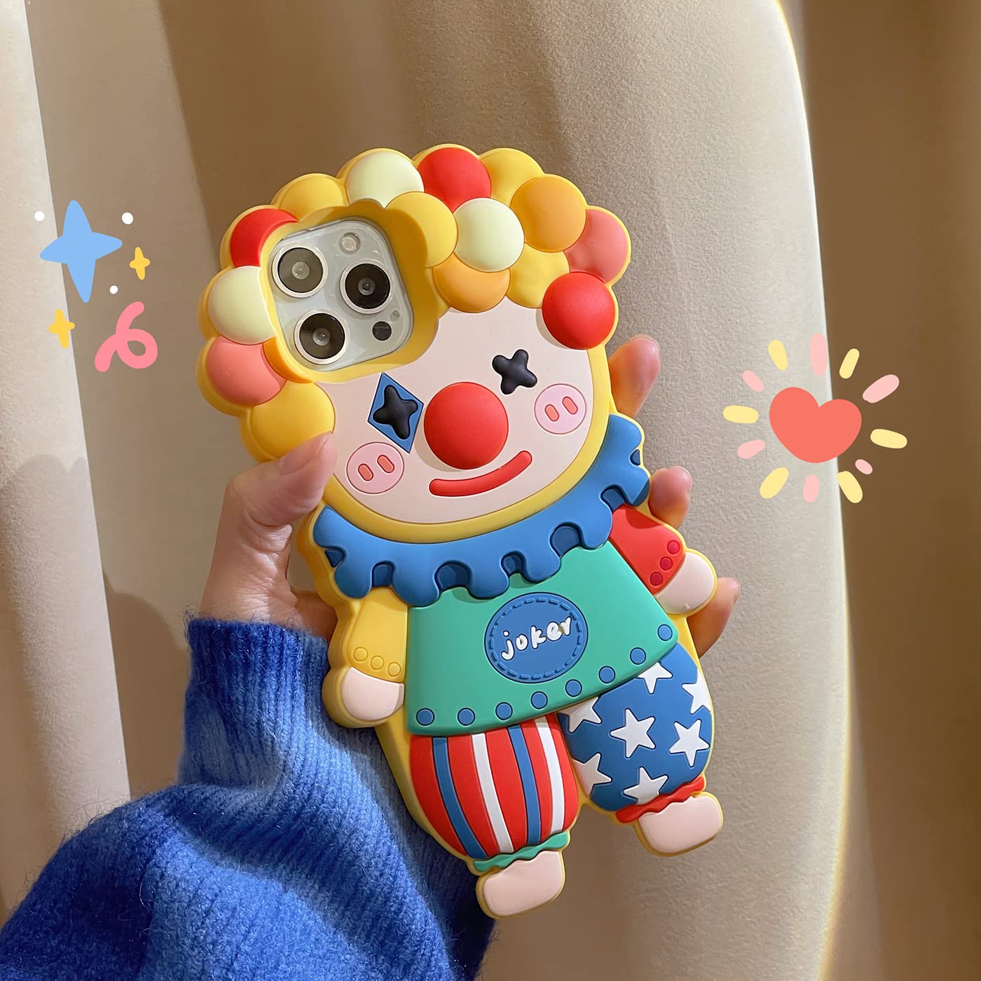 Yakvook For Iphone 14 Case, Kawaii Clown Phone Cases 3D Silicone Cartoon Case Fun Apply To Iphone 14 Cute Case Soft Rubber Shock