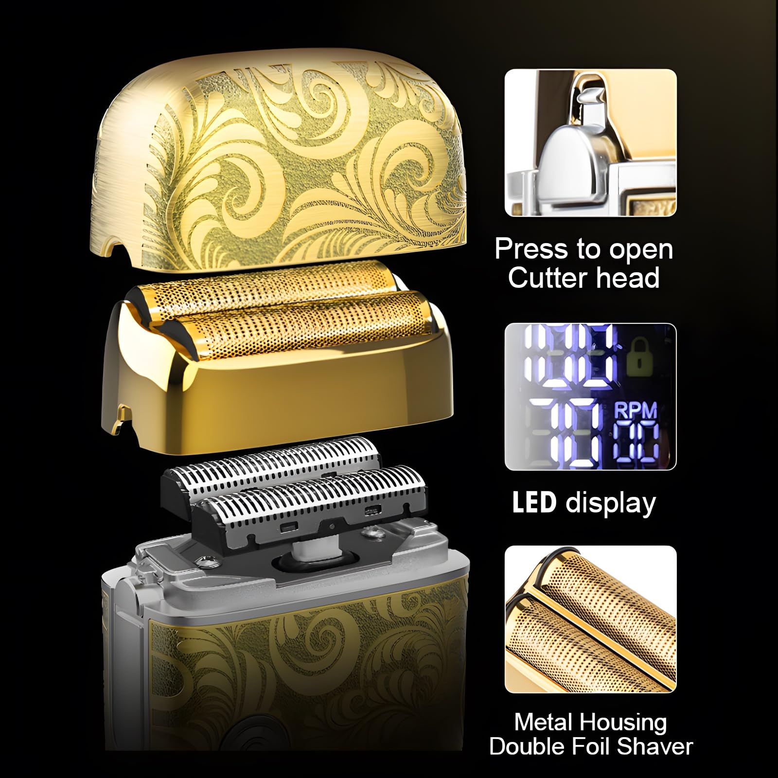 Comozon Electric Shavers For Men, Adjustable Speed Double Foil Shaver For Beard& Bald Head, Waterproof Big Capacity Battery Rech