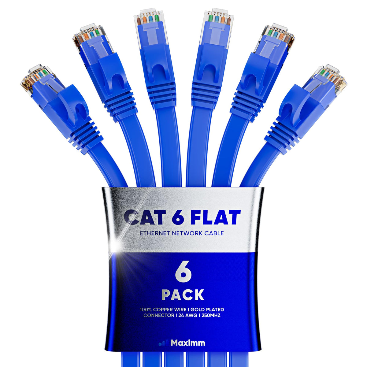 Cat 6 Ethernet Cable 12 Ft   With A Flat, Space Saving Design High Speed Internet & Network Lan Patch Cable, Rj45 Connectors   12Ft / Blue / 6 Pack   Perfect For Gaming, Streaming, And More