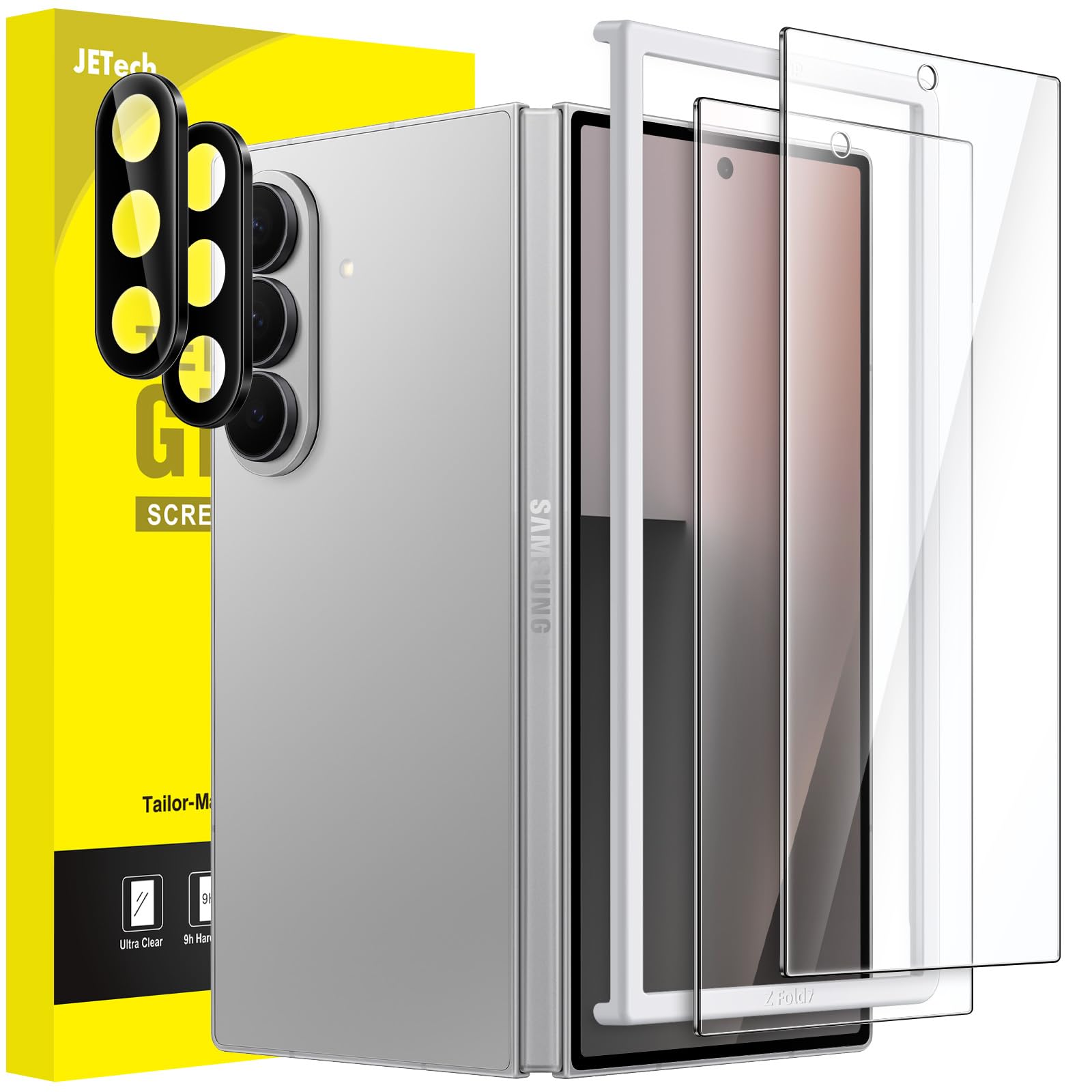 JETech Front Screen Protector for Samsung Galaxy Z Fold 7 2025 with Camera Lens Protector, Easy Installation Tool, 9H Tempered G