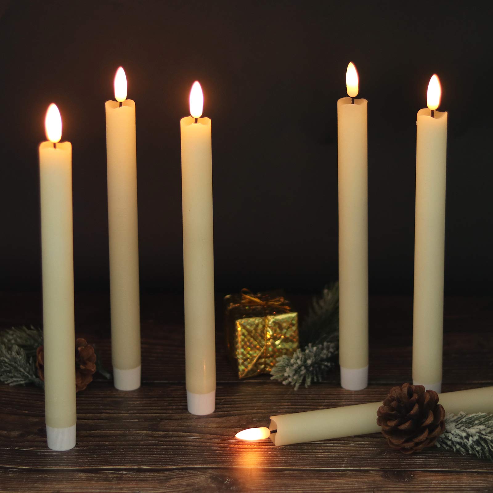 Kunswenn Flameless Taper Candles Battery Operated Flickering Flame With Remote Timer, 6Pcs White Real Wax Led Flameless Candlest