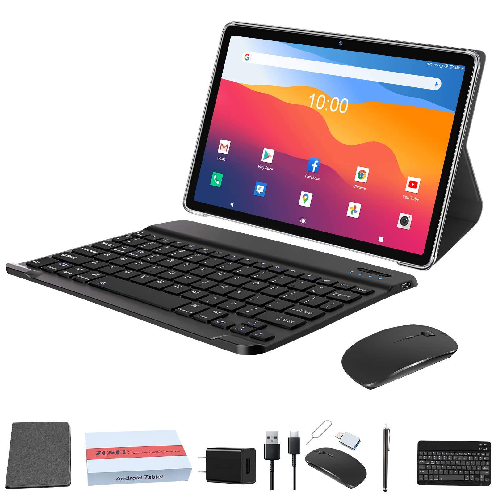 2024 Newest 2 In 1 Tablet 128Gb Storage+1Tb Expand 10 Inch Tablets, 2.4G&5G Wifi Tablet Pc, Android 12 Tablet With Keyboard, Oct