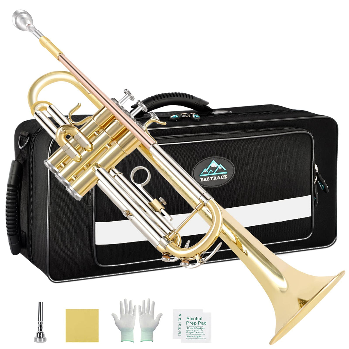 Eastrock Bb Trumpet Standard Trumpet Set With Carrying Case,Gloves, 7C Mouthpiece, Cleaning Kit, Tuning Rod (Phosphor Copper/Cup
