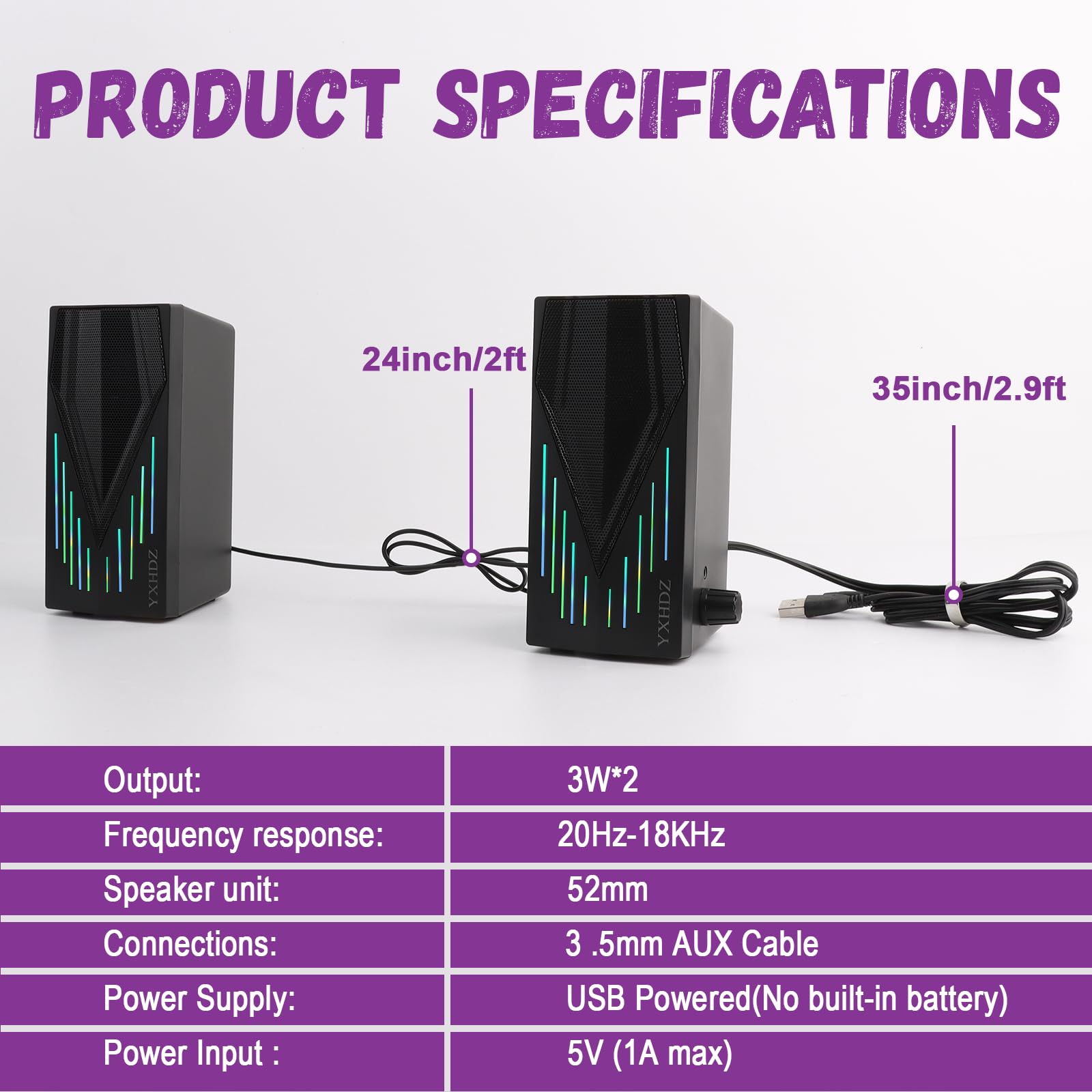 Yxhdz Computer Speakers, Speakers For Computer Desktop Pc With Colorful Rgb Lighting, Usb Powered Gaming Speakers With 3.5Mm Aux