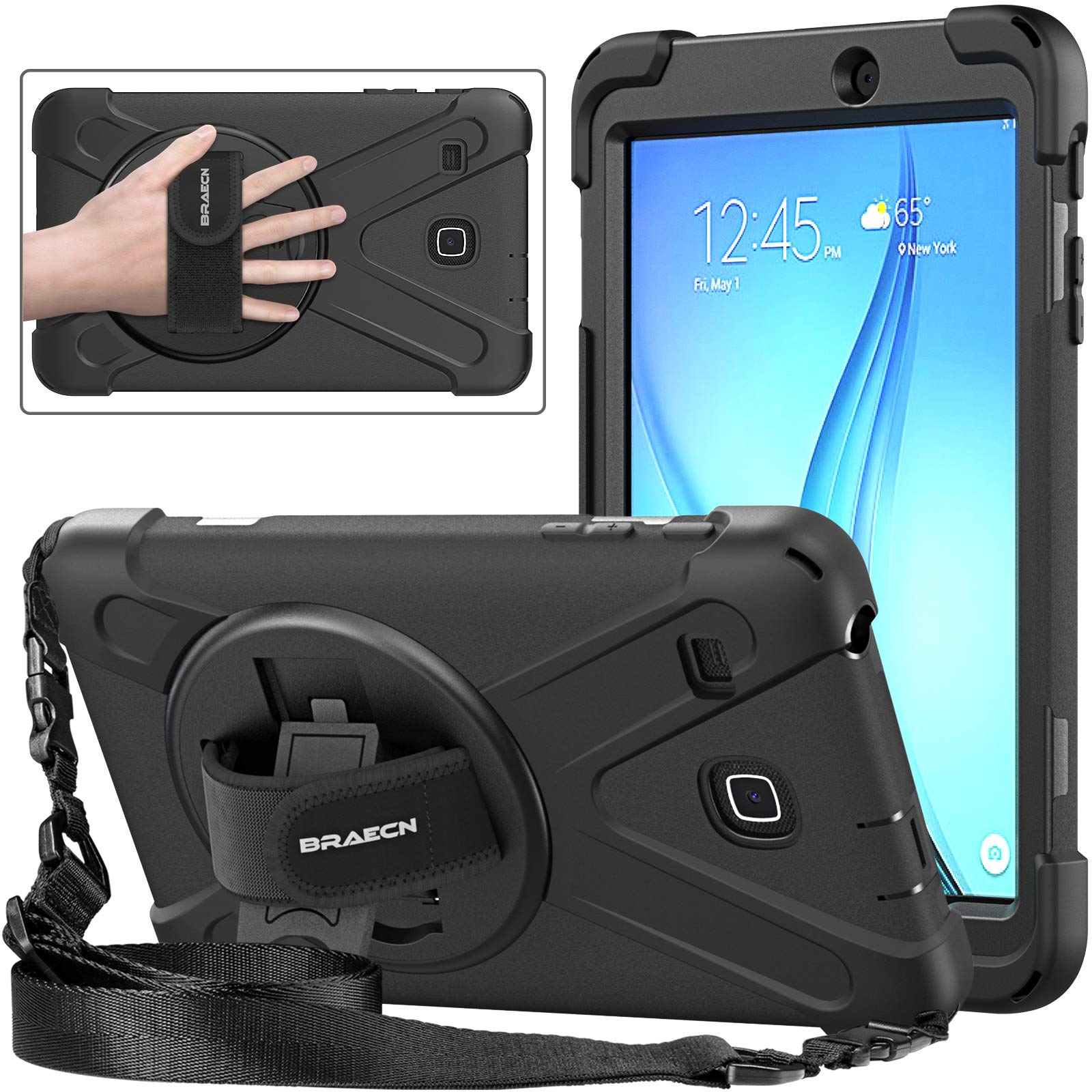 Braecnstock Samsung Galaxy Tab E 8.0 Case (Sm T375/T377/T378),Shockproof Durable Protective Cover With 360 Kickstand&Hand Strap,
